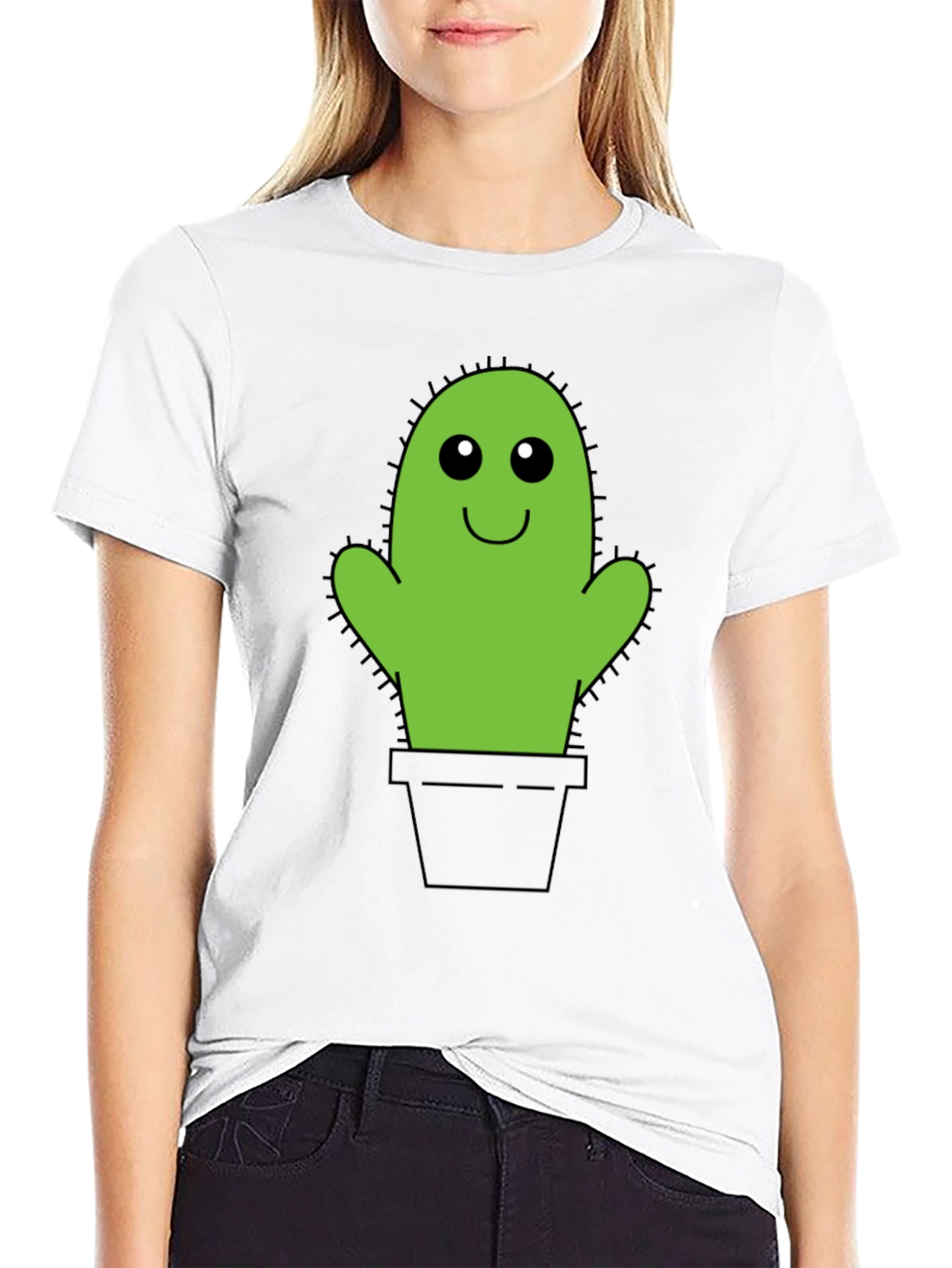 Cute Cactus Graphic Tee - Black