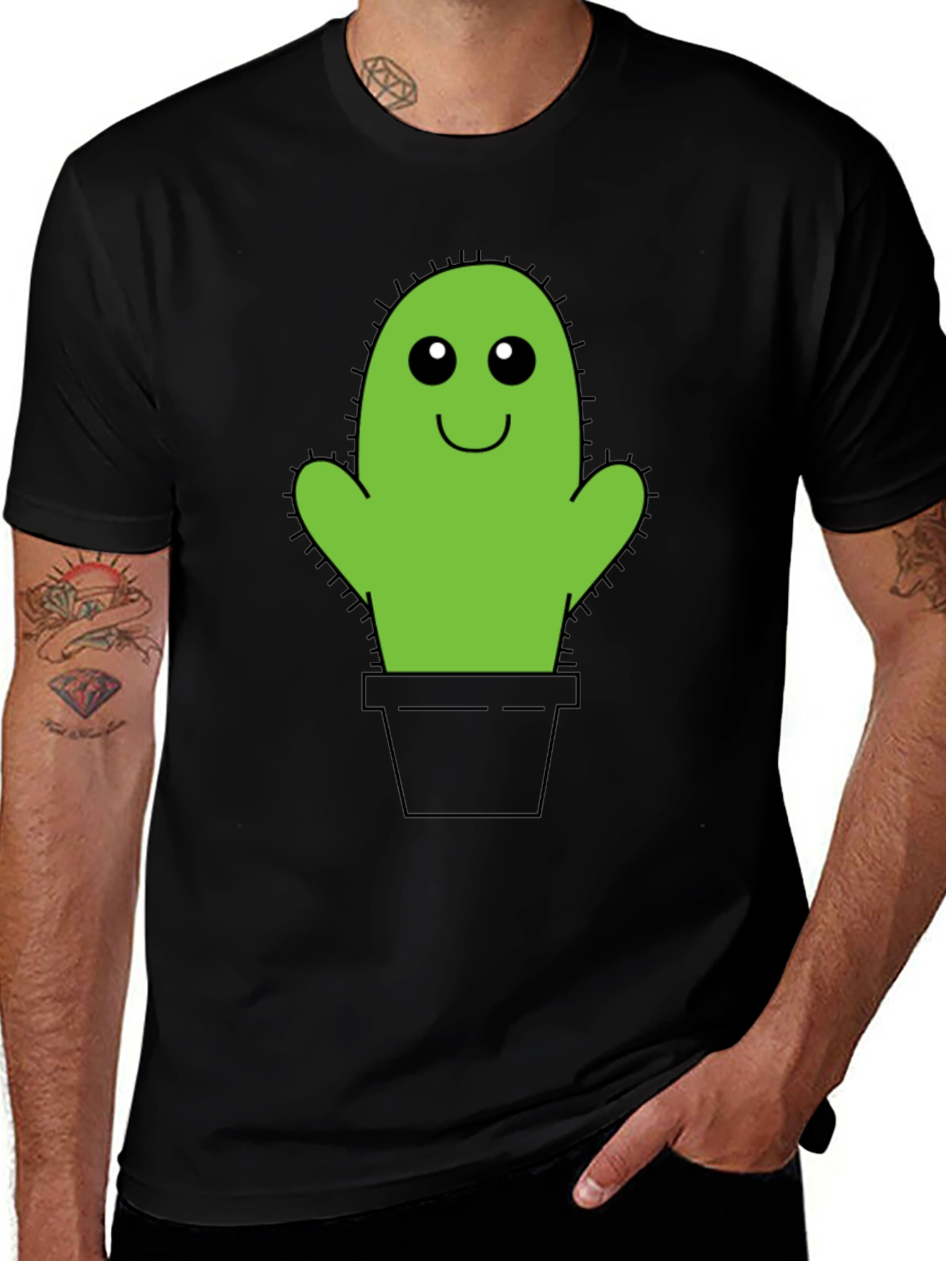 Cute Cactus Graphic Tee - Black
