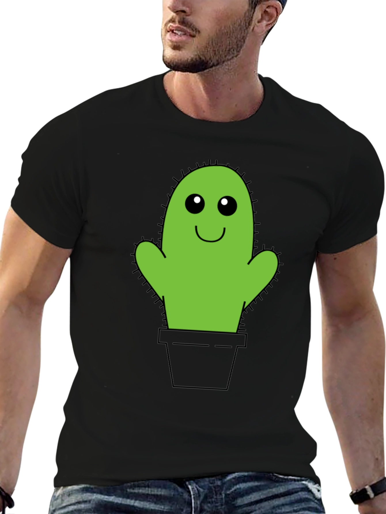 Cute Cactus Graphic Tee - Black