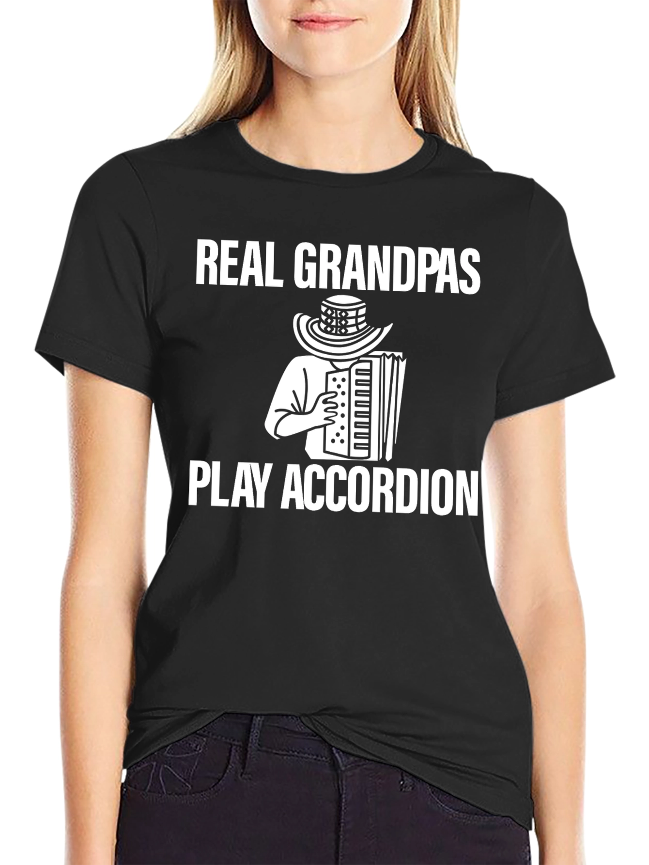 Real Grandpas Play Accordion Black T-Shirt