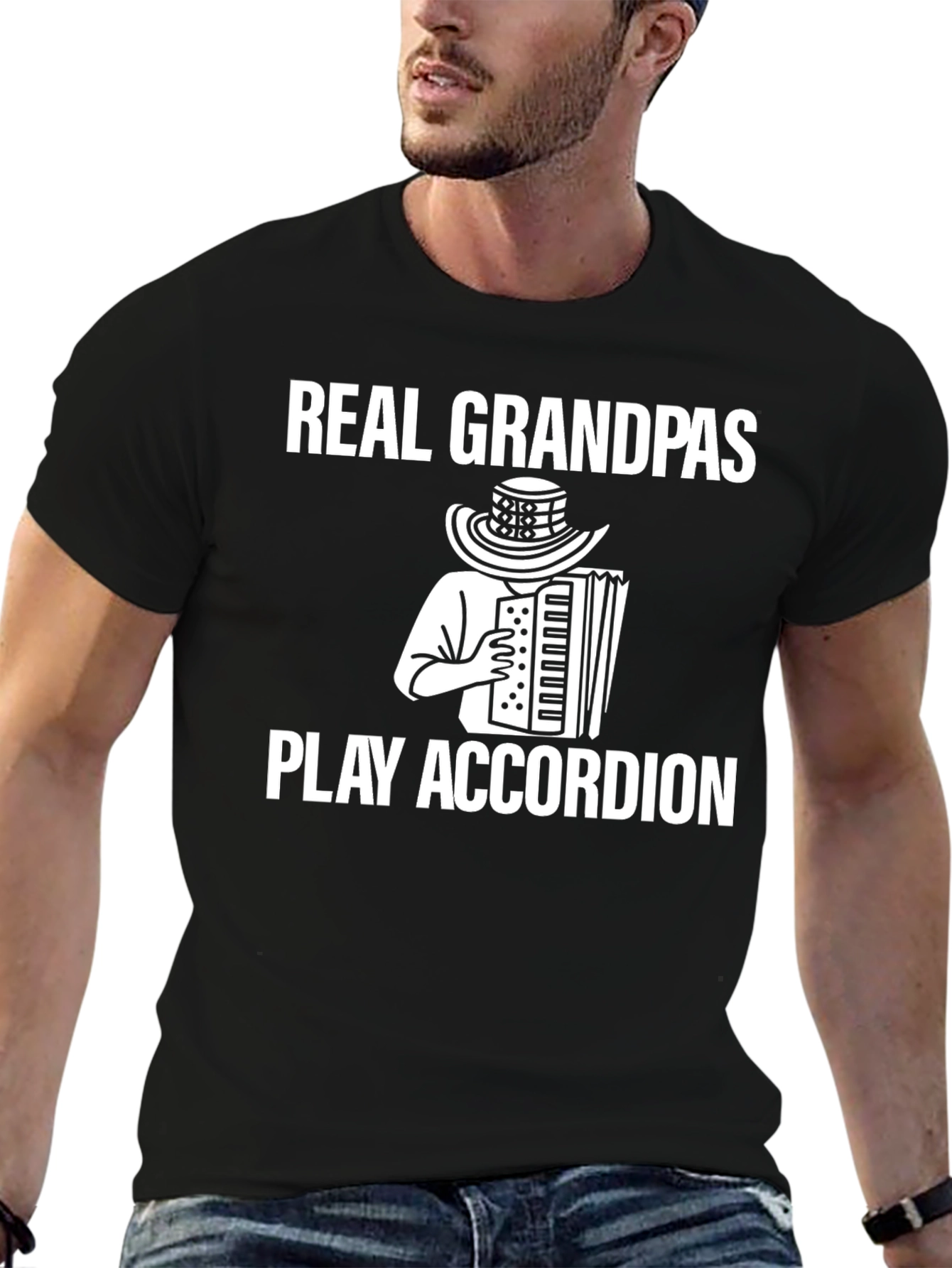 Real Grandpas Play Accordion Black T-Shirt