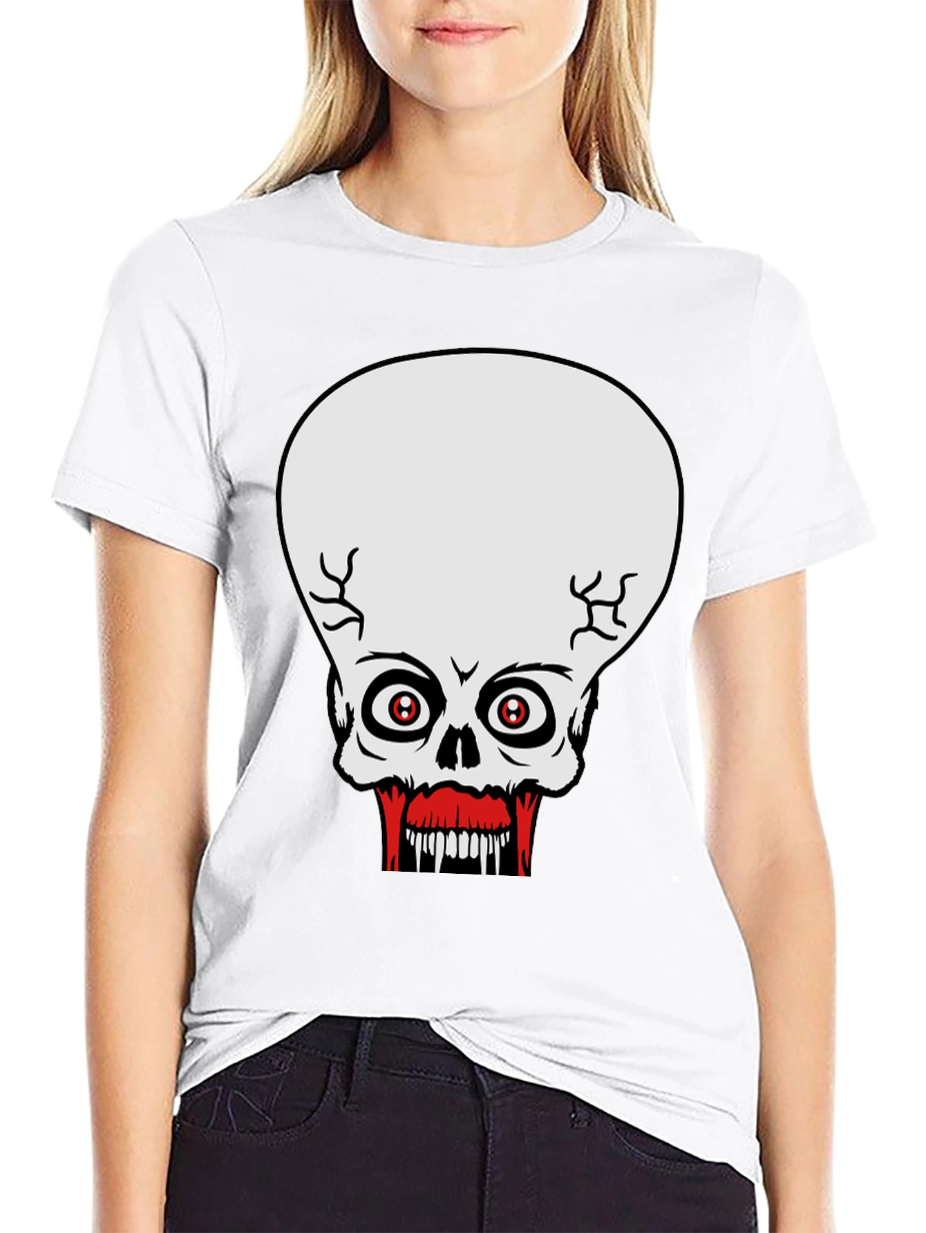 Creepy Skull Graphic Print Black T-Shirt