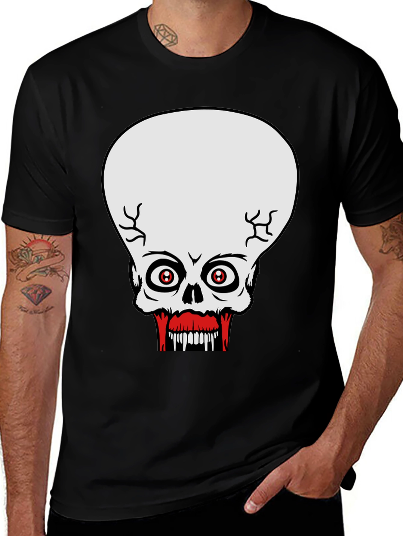 Creepy Skull Graphic Print Black T-Shirt