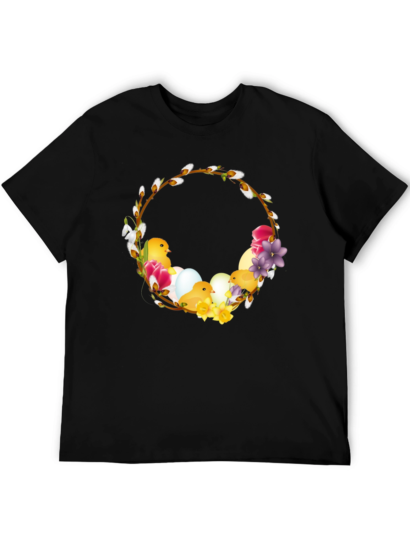Easter Chick Wreath Black T-Shirt