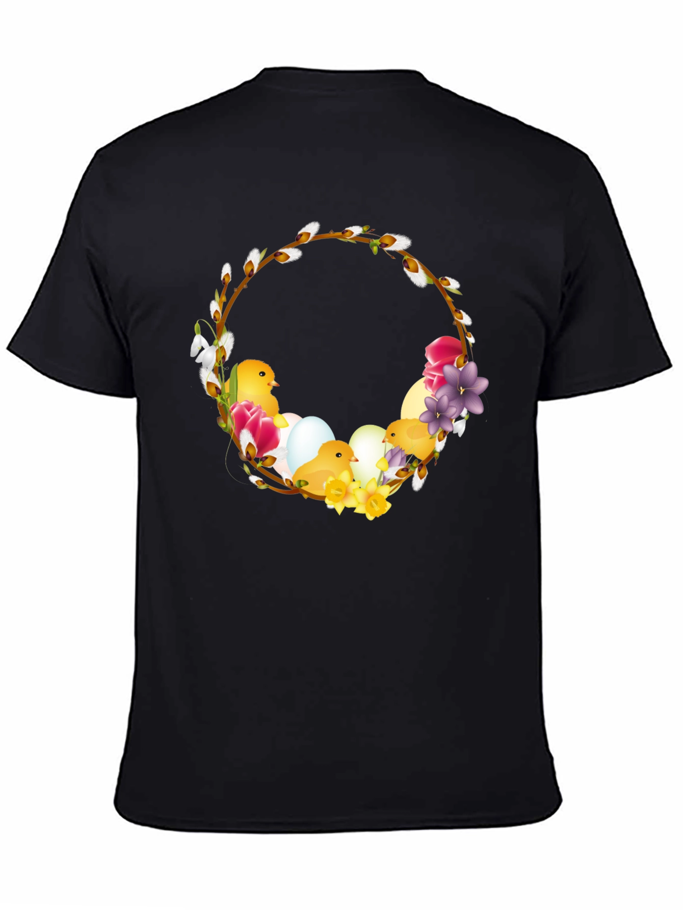 Easter Chick Wreath Black T-Shirt