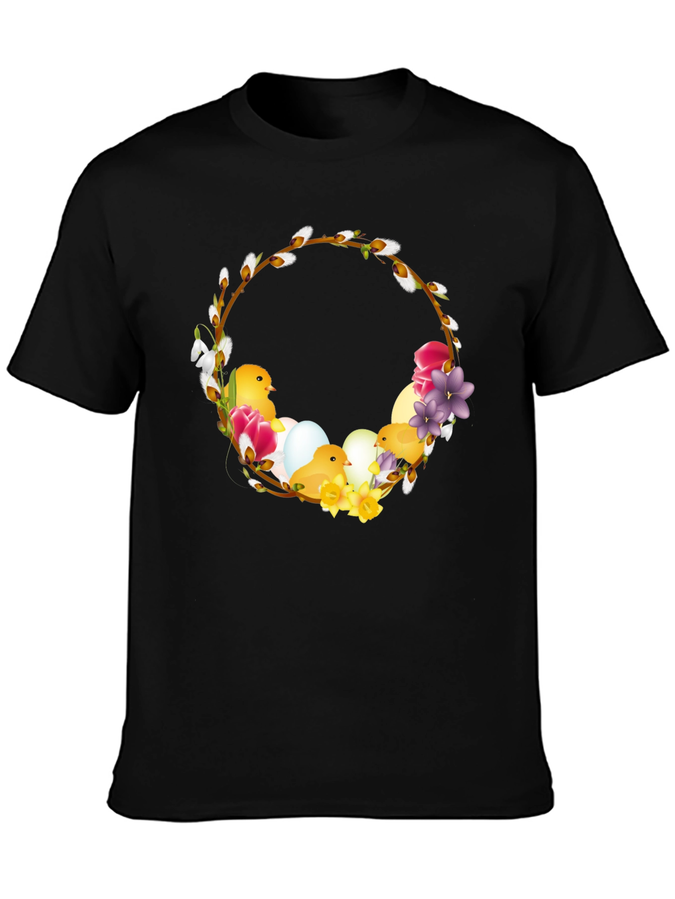 Easter Chick Wreath Black T-Shirt