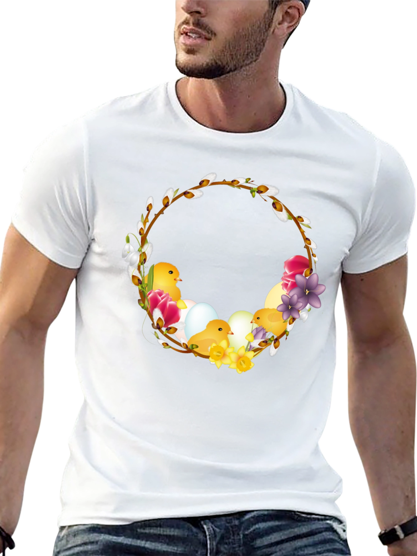 Easter Chick Wreath Black T-Shirt