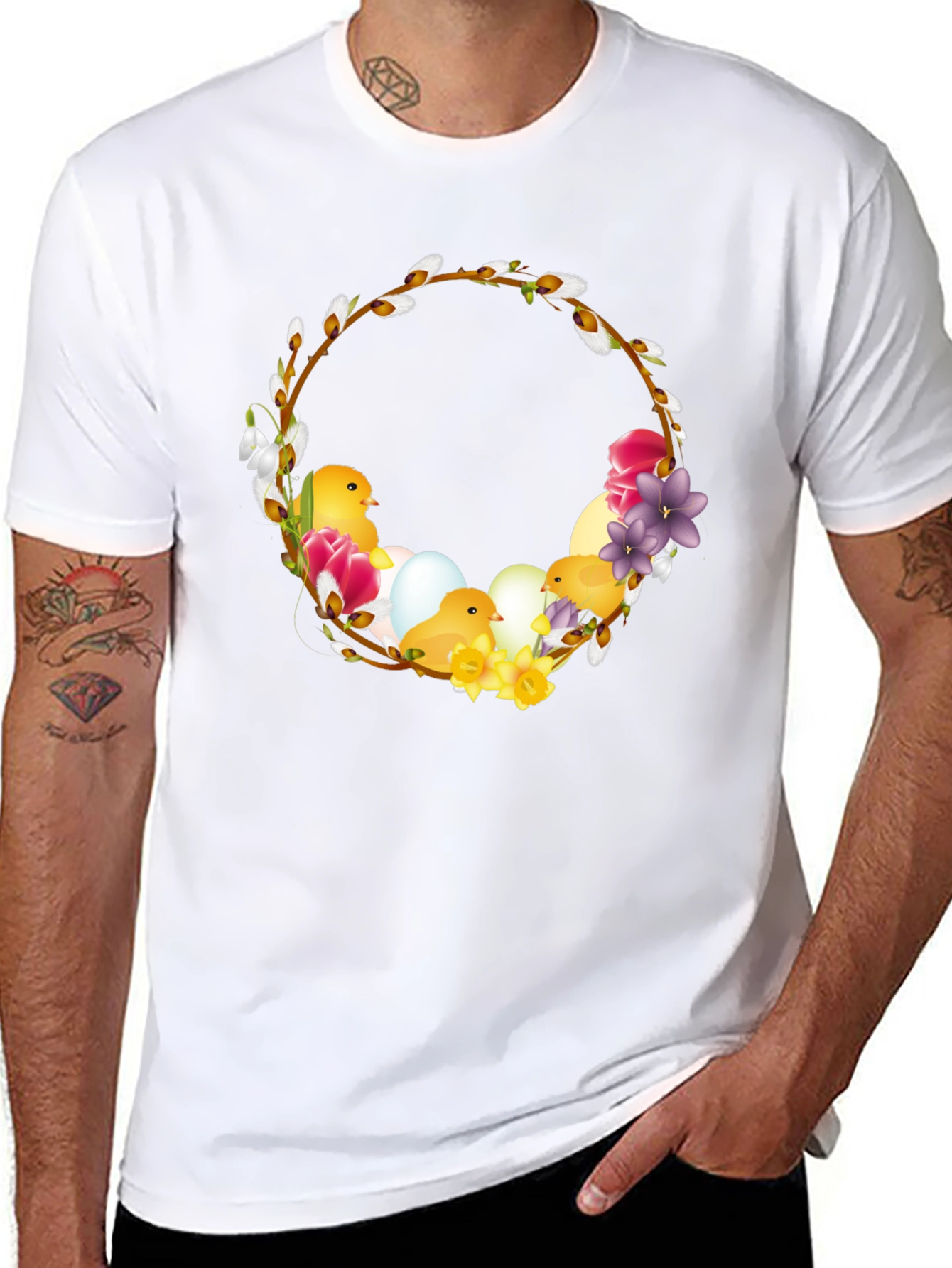 Easter Chick Wreath Black T-Shirt
