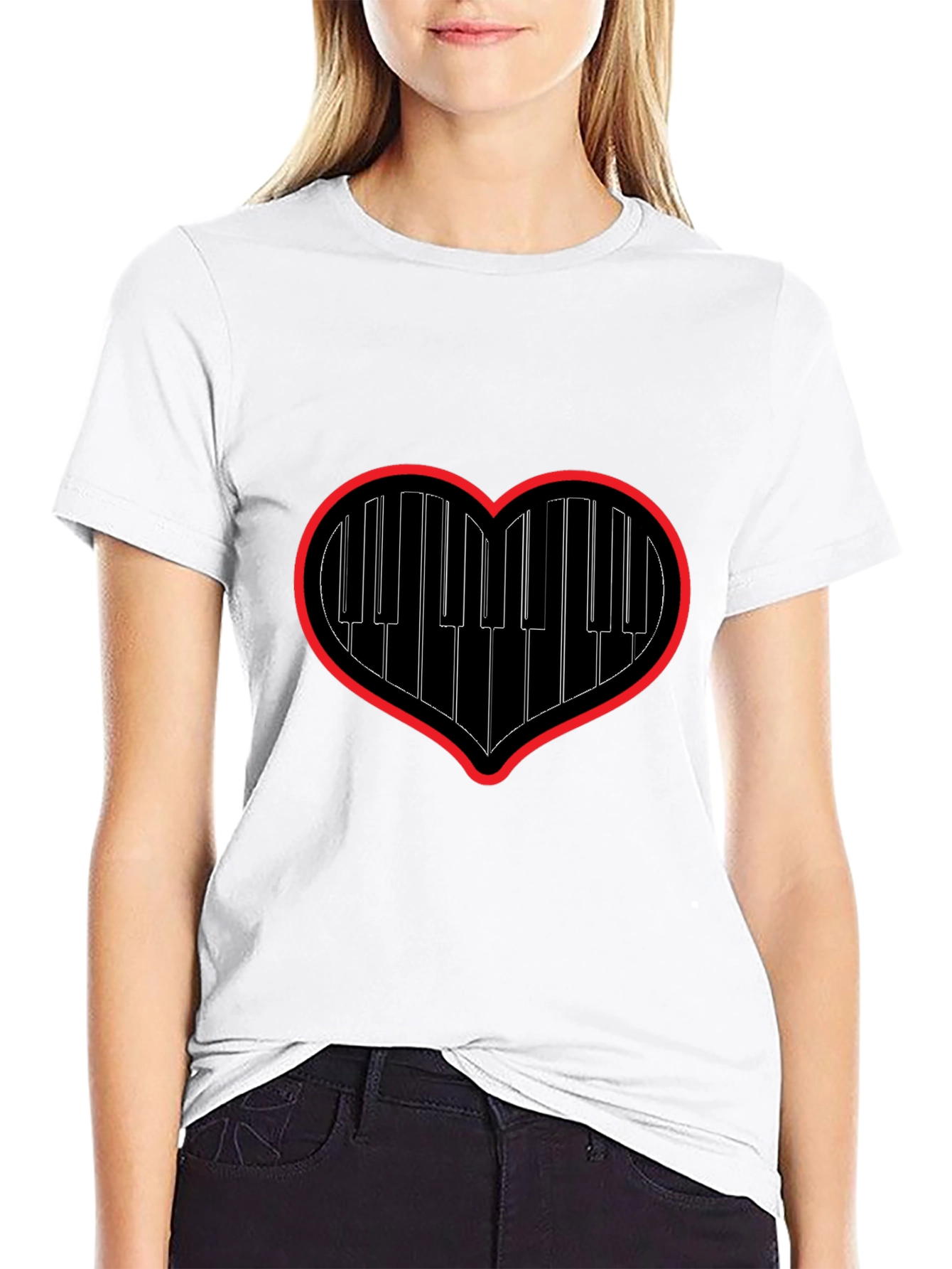 Piano Heartbeat Tee - Music Lovers Black T-Shirt