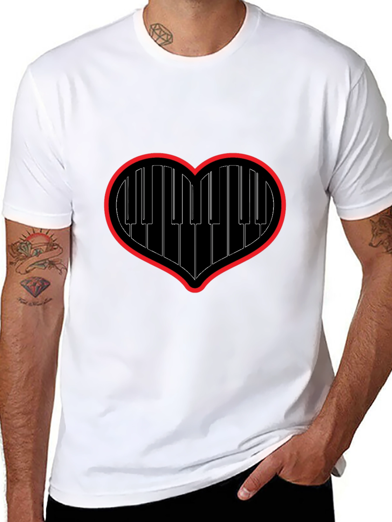 Piano Heartbeat Tee - Music Lovers Black T-Shirt