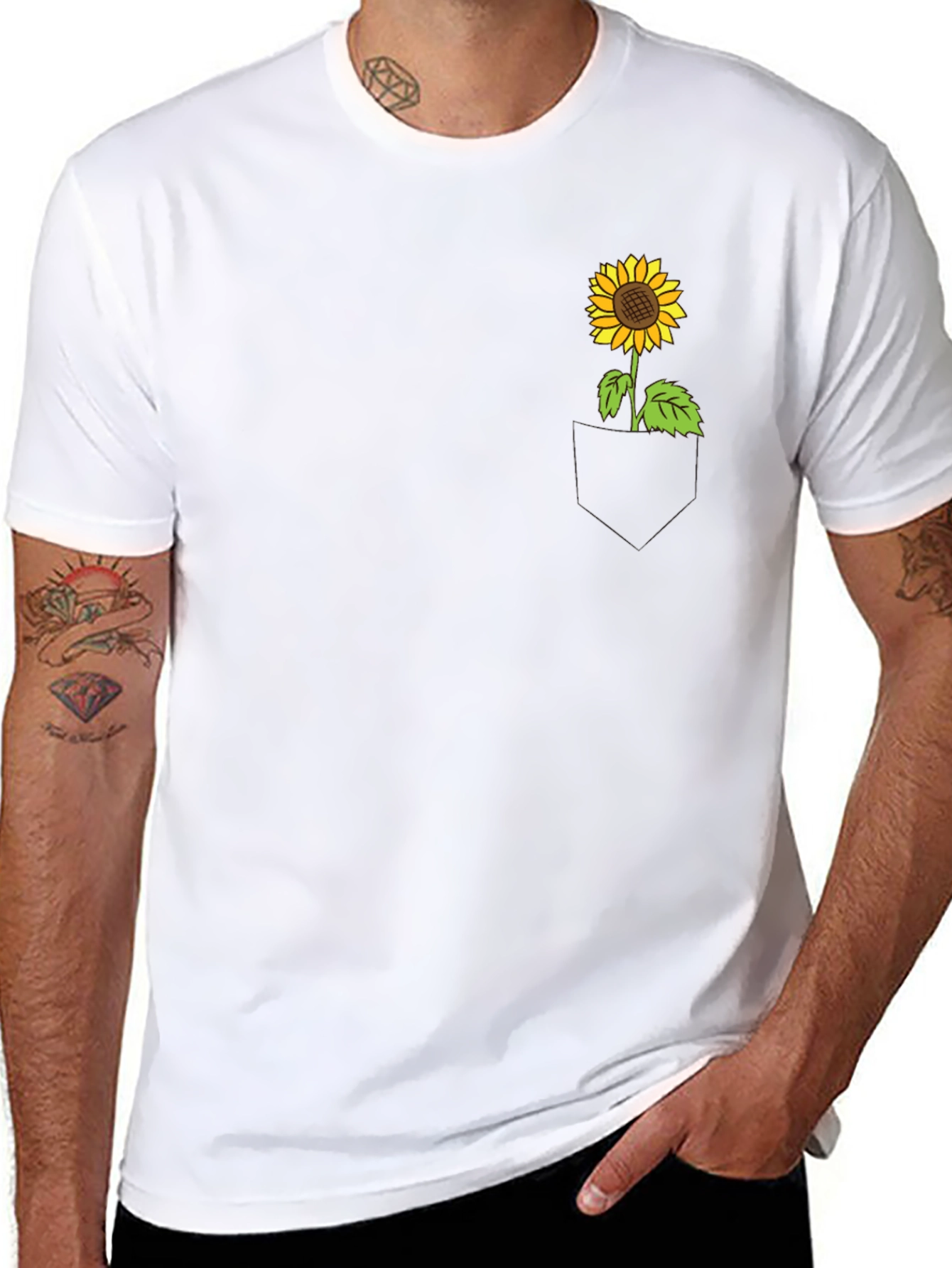 Sunflower Pocket Tee - Black Cotton Casual Wear