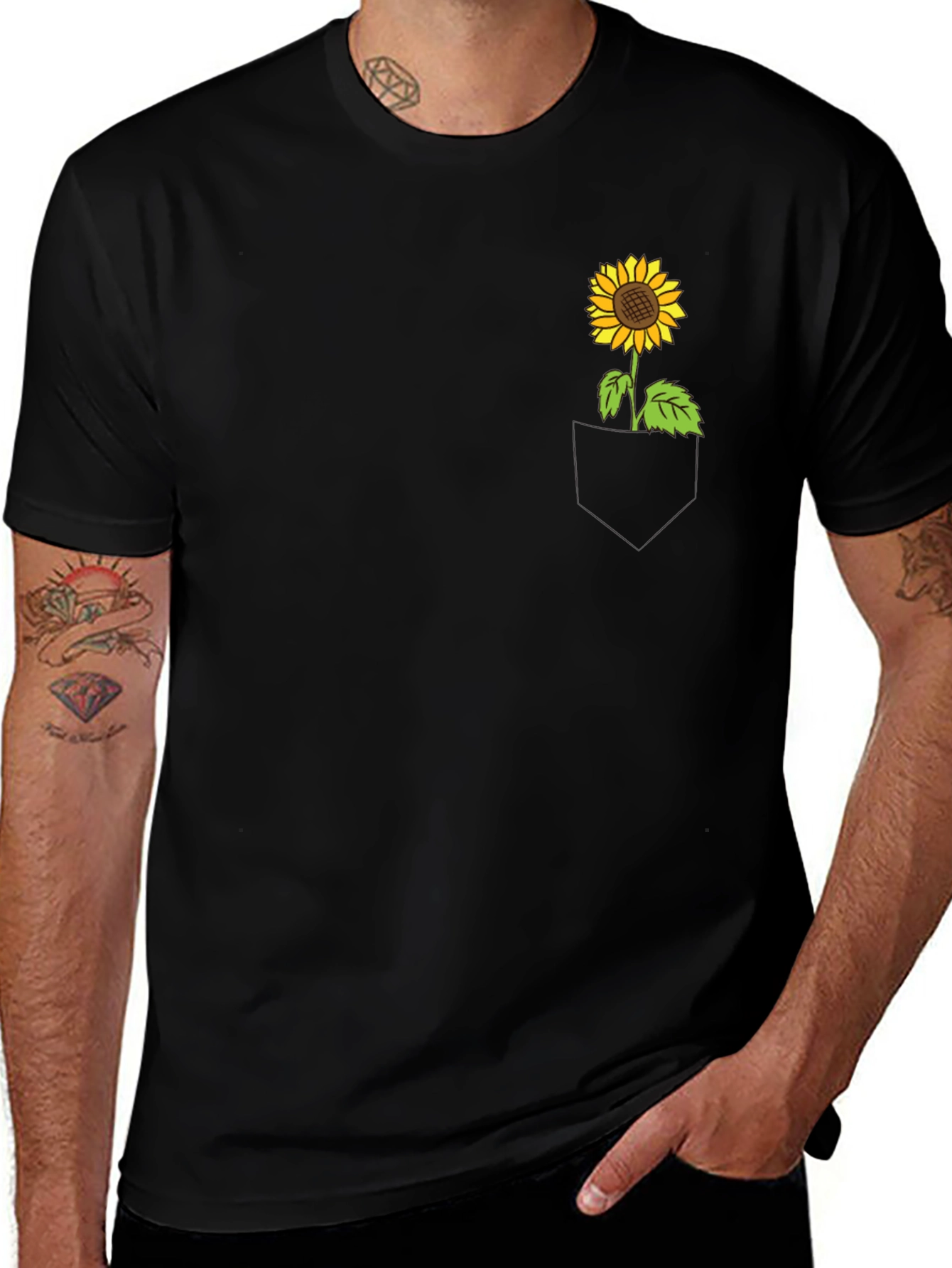 Sunflower Pocket Tee - Black Cotton Casual Wear