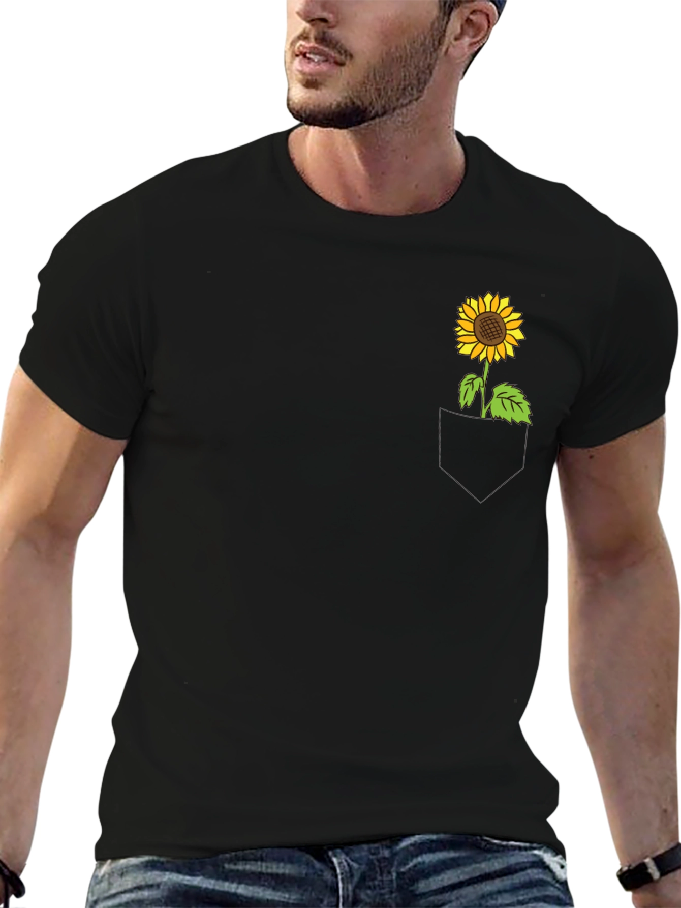 Sunflower Pocket Tee - Black Cotton Casual Wear