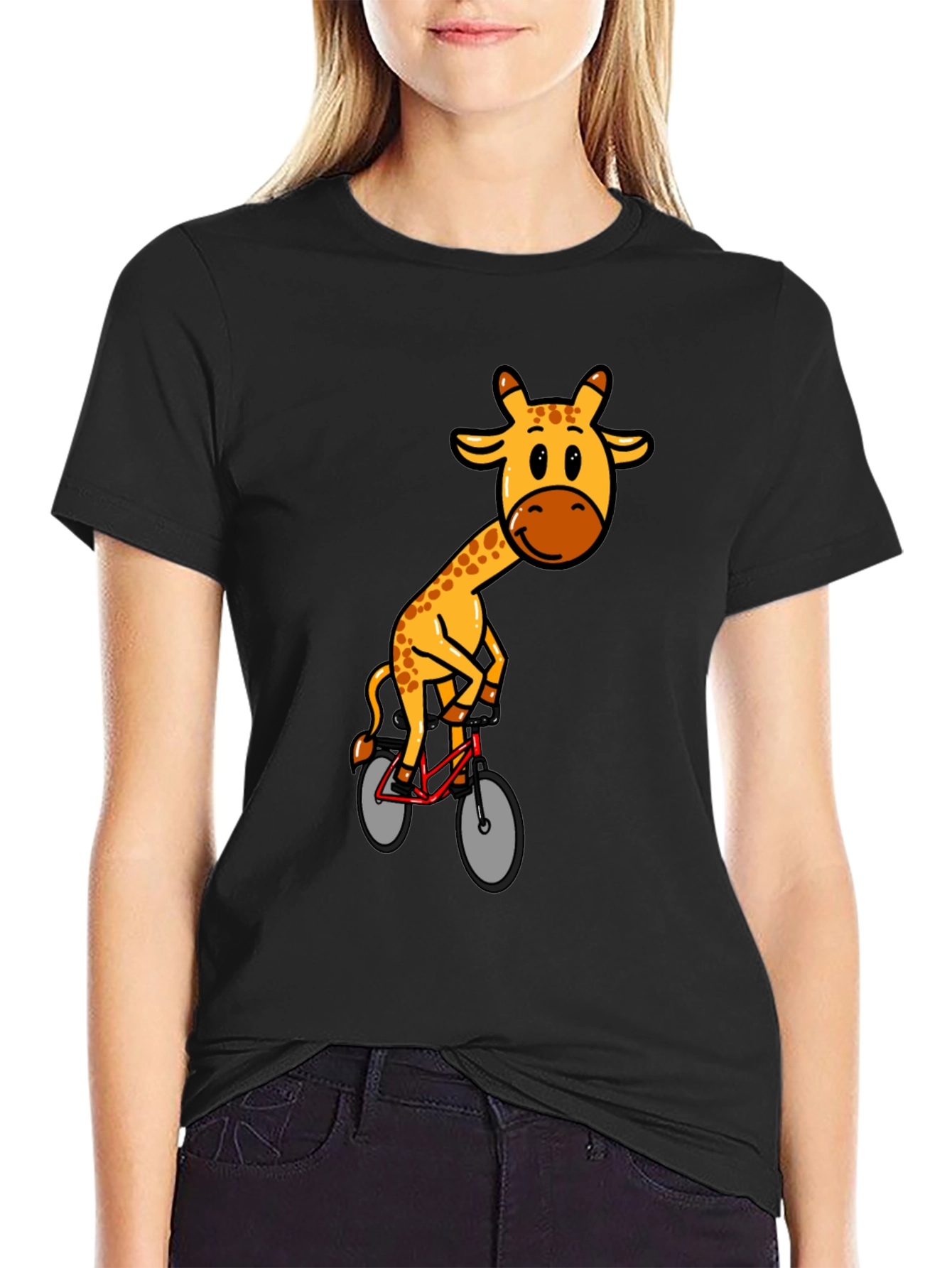 Giraffe on Bike Graphic T-Shirt - Black