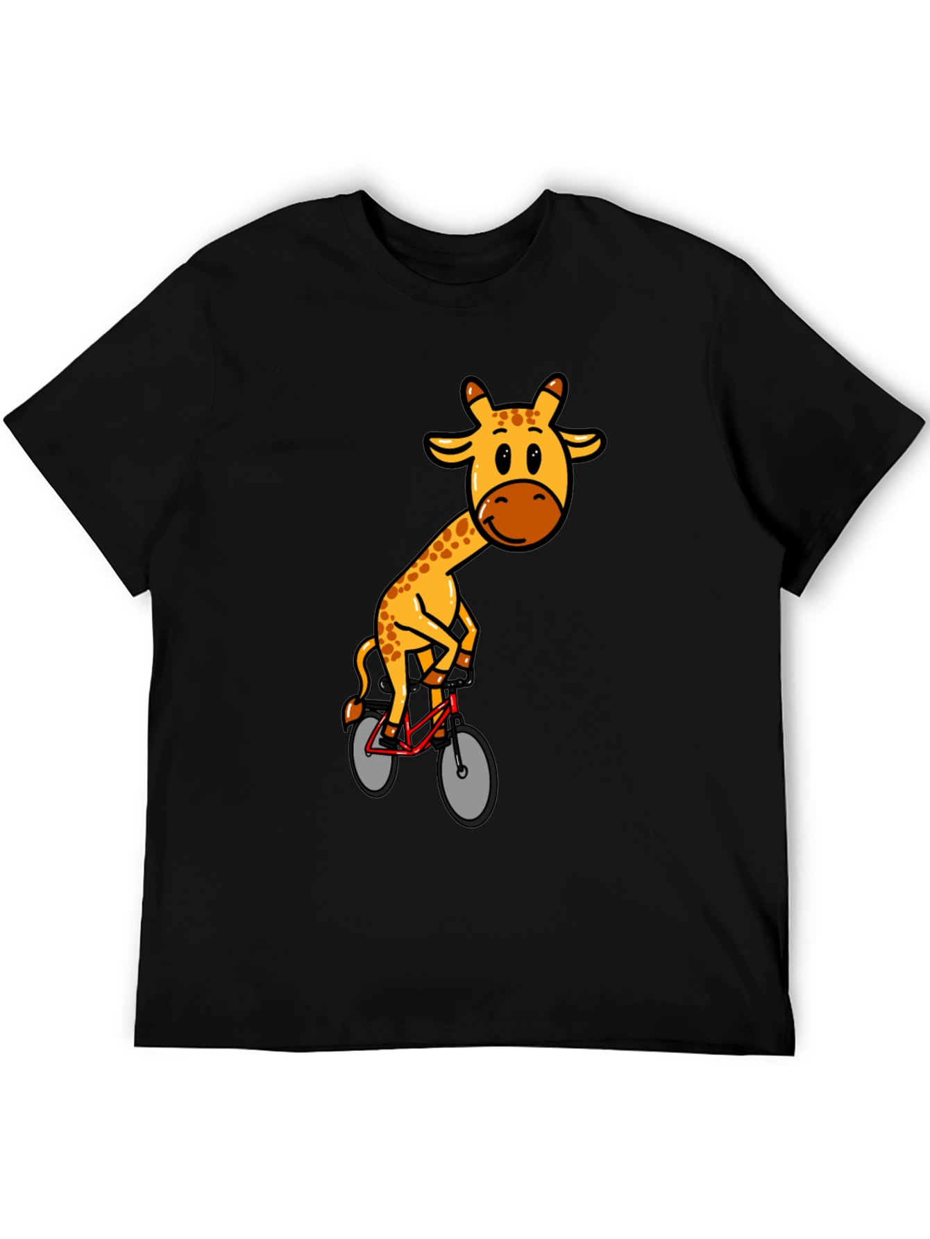 Giraffe on Bike Graphic T-Shirt - Black