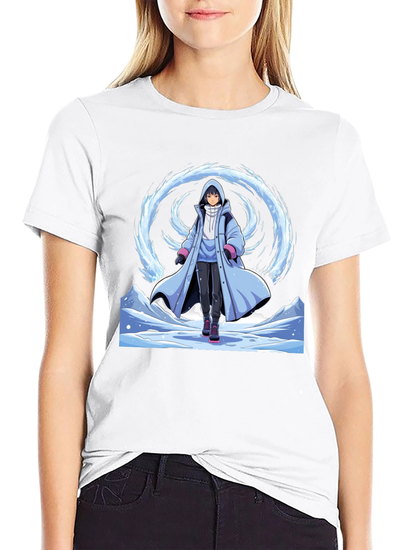 Anime Ice Wizard Black T-Shirt