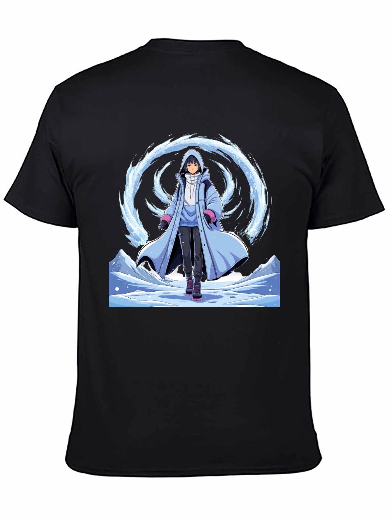 Anime Ice Wizard Black T-Shirt