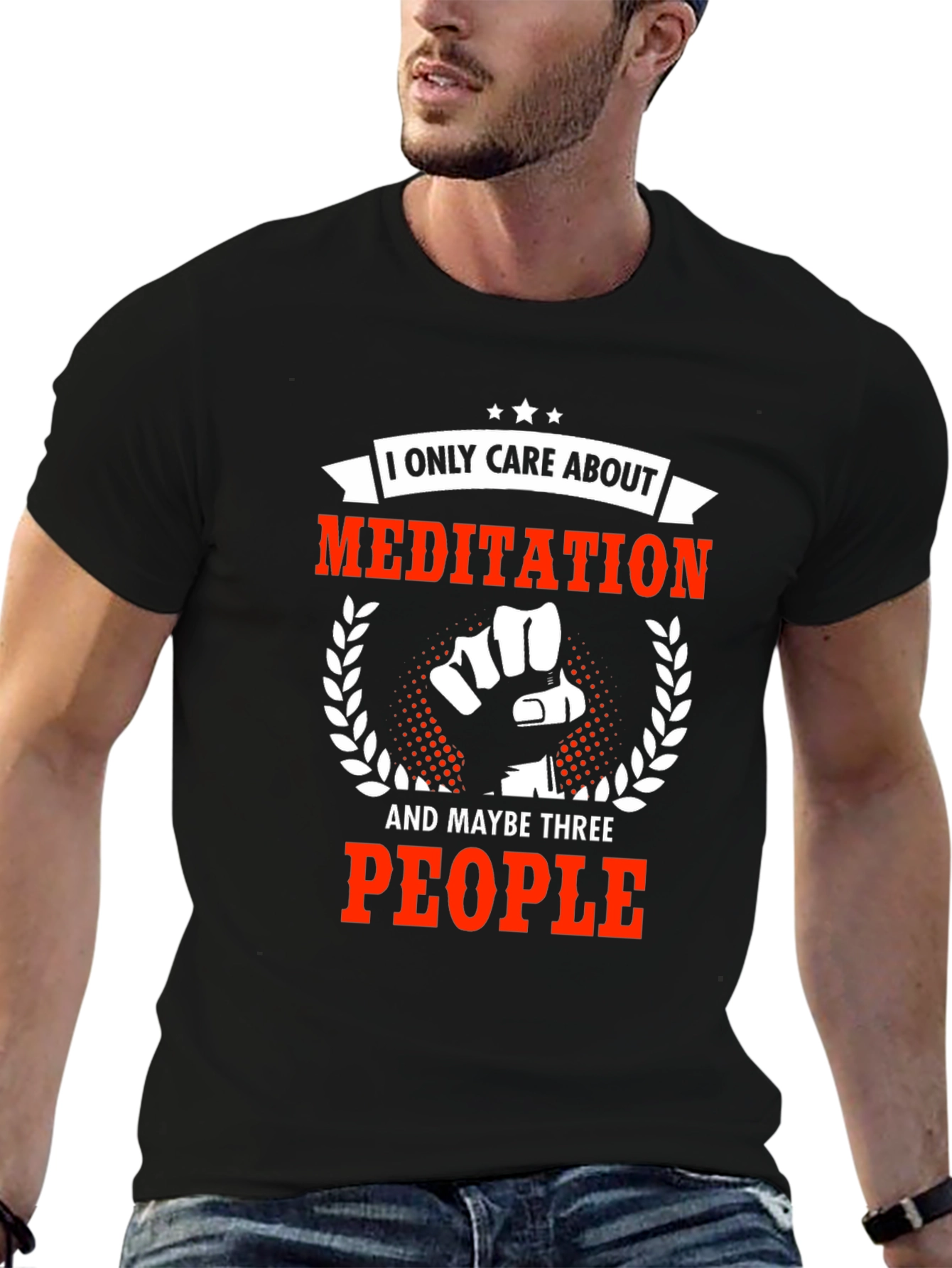 Meditation & 3 People Black Graphic Tee