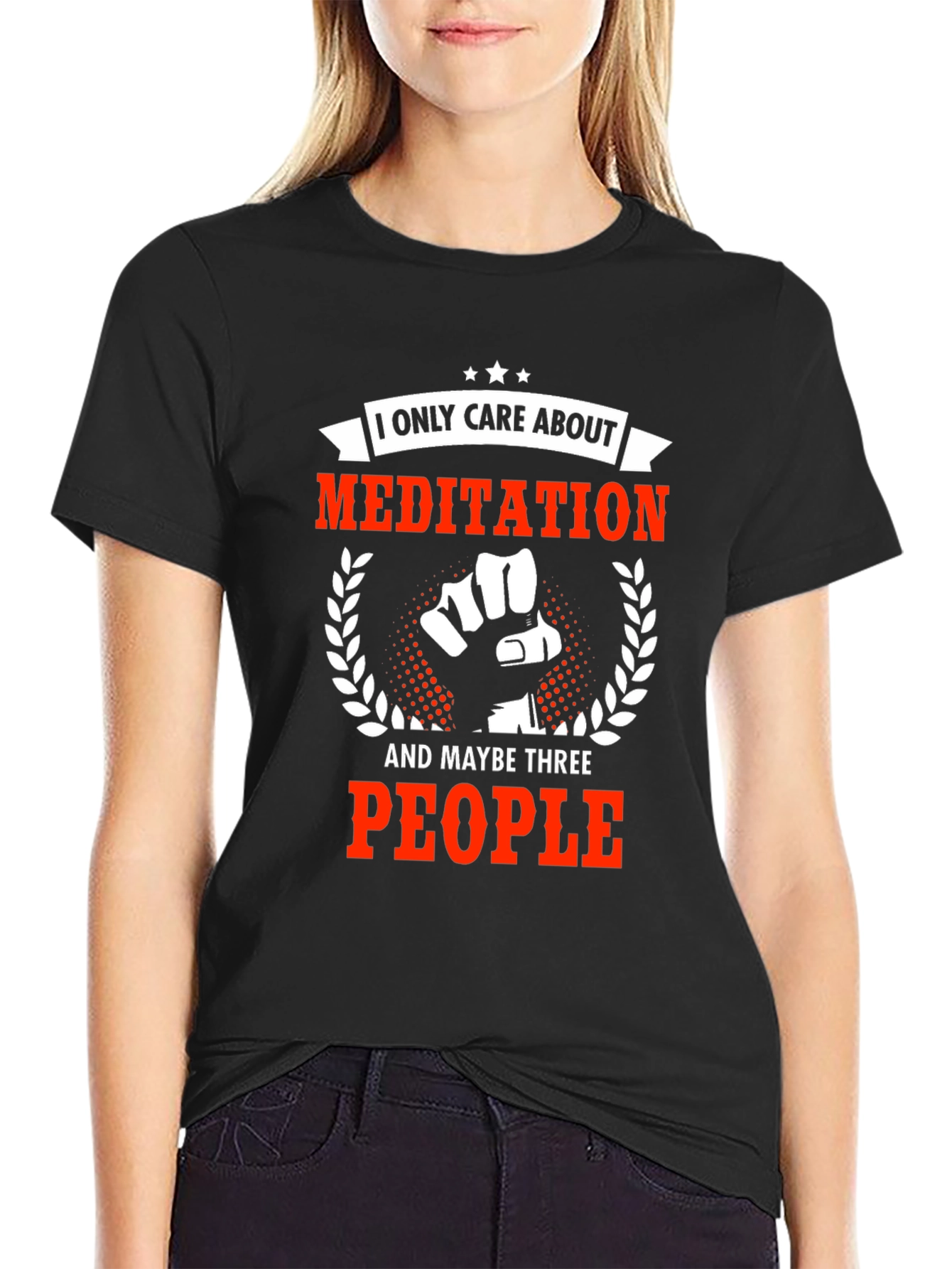 Meditation & 3 People Black Graphic Tee