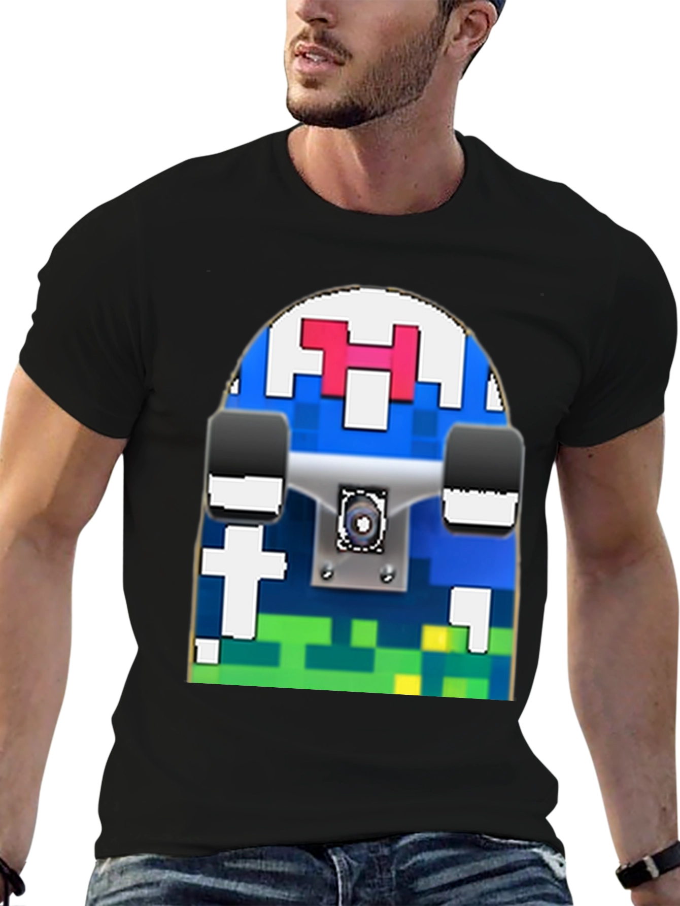 Pixel Skateboard Graphic T-Shirt