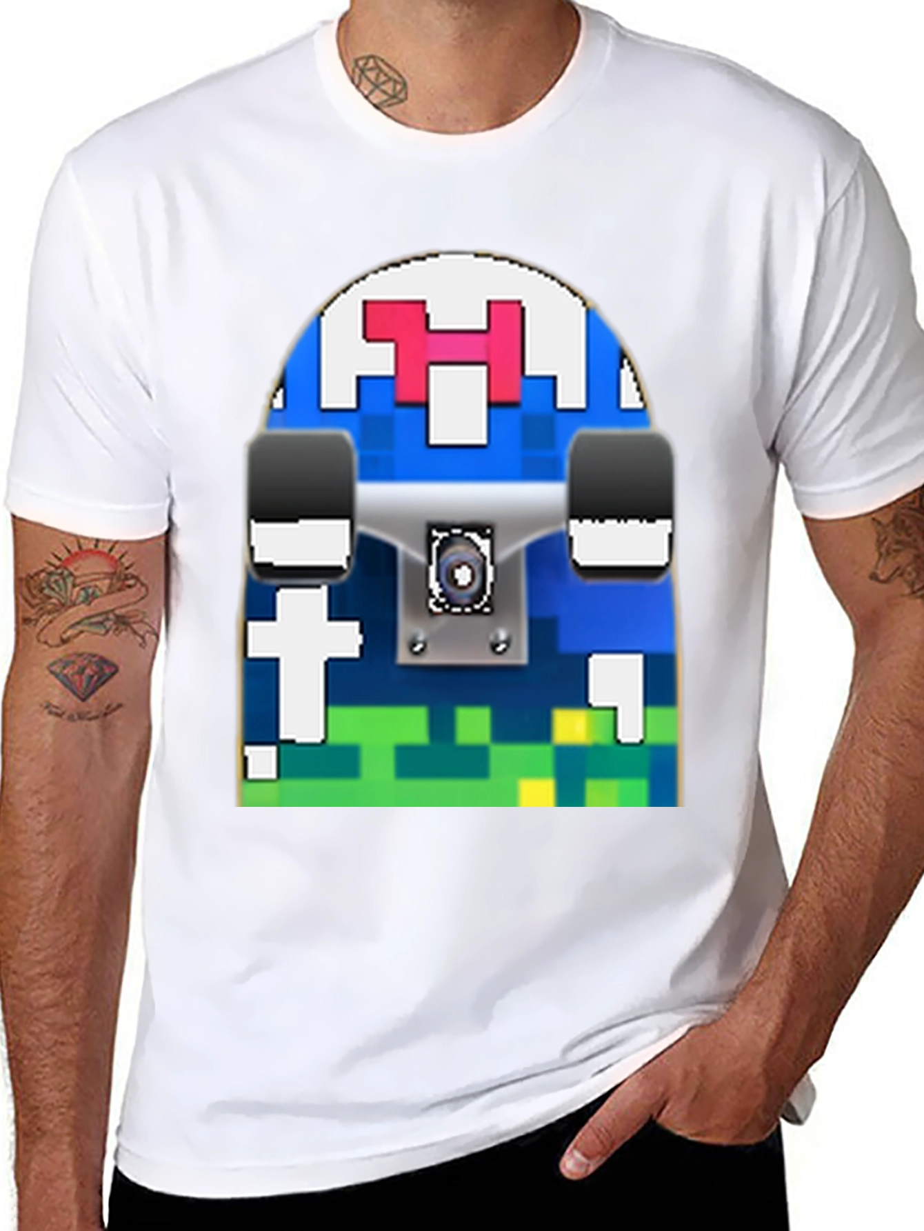 Pixel Skateboard Graphic T-Shirt