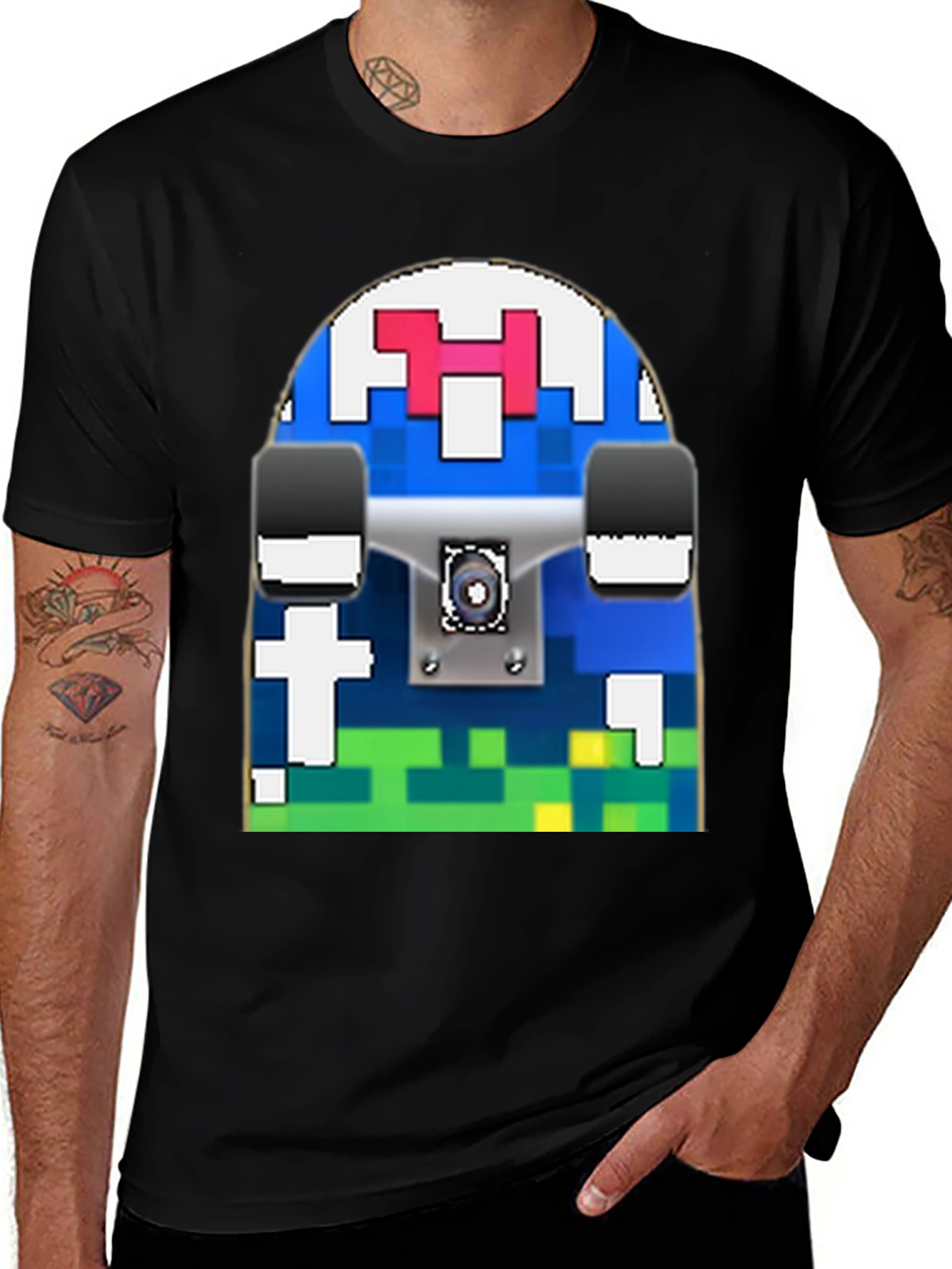 Pixel Skateboard Graphic T-Shirt