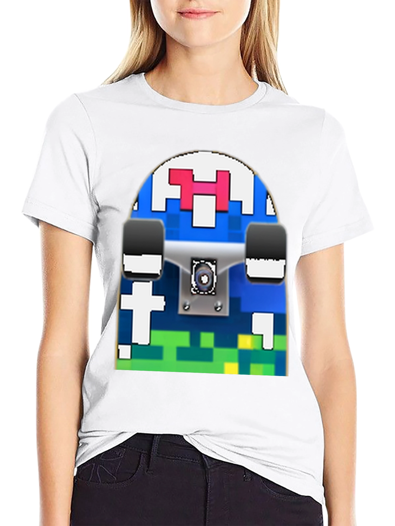 Pixel Skateboard Graphic T-Shirt