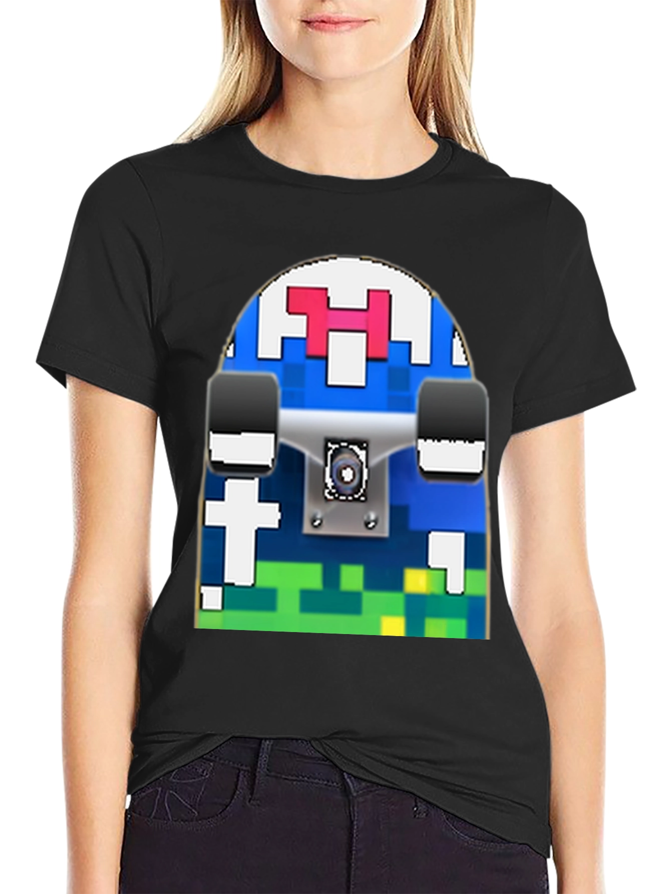 Pixel Skateboard Graphic T-Shirt