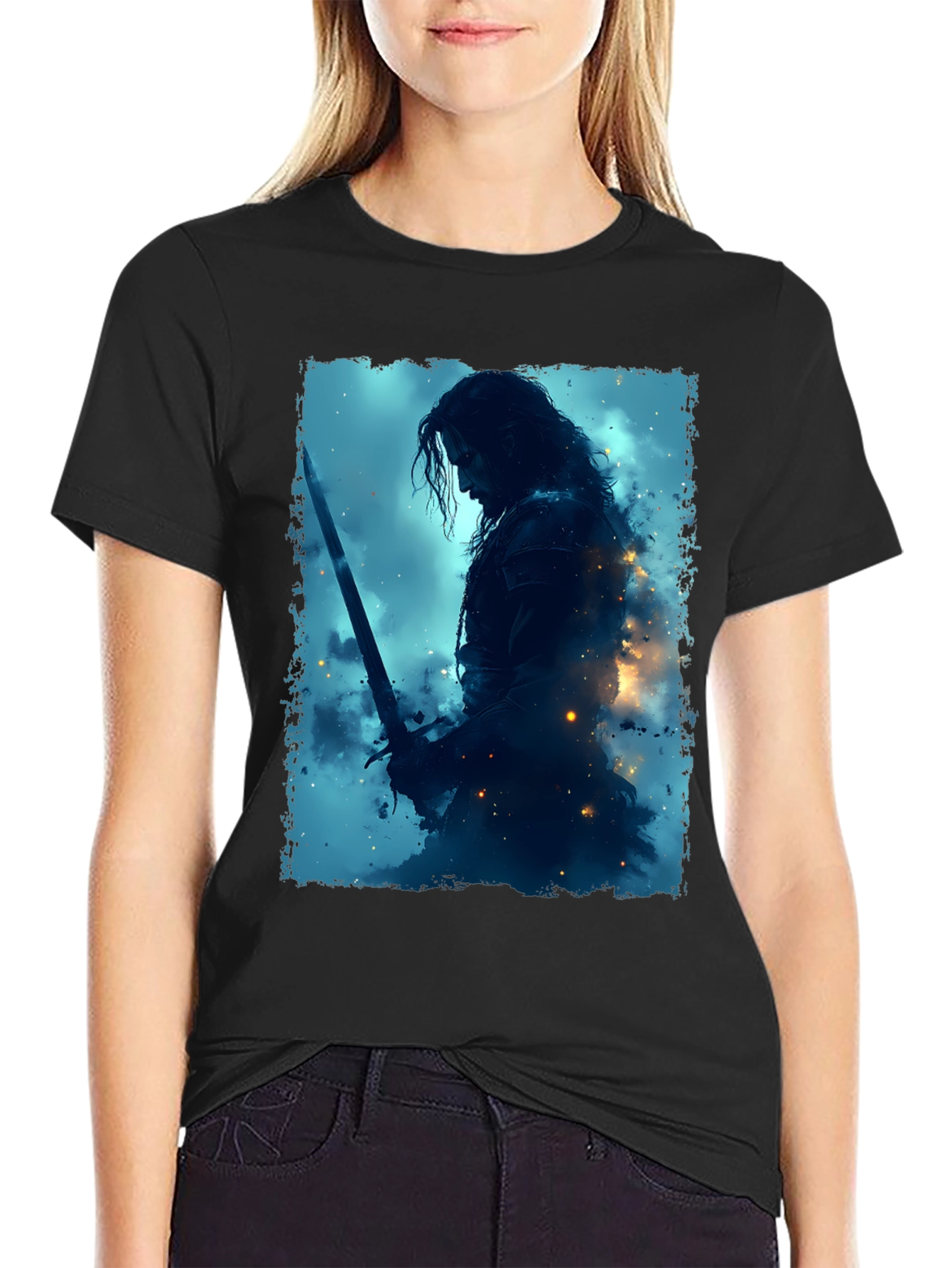 Warrior Graphic Tee - Black Crew Neck