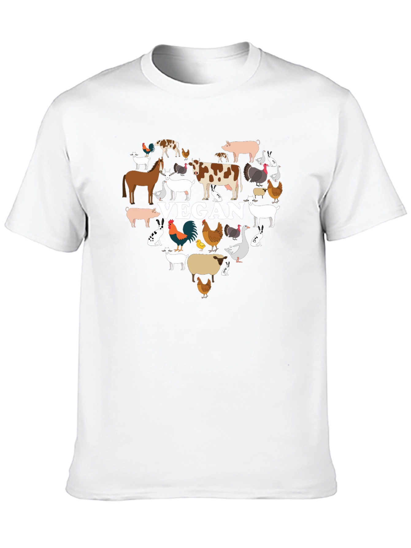 Vegan Animal Heart T-Shirt -  Black Crew Neck