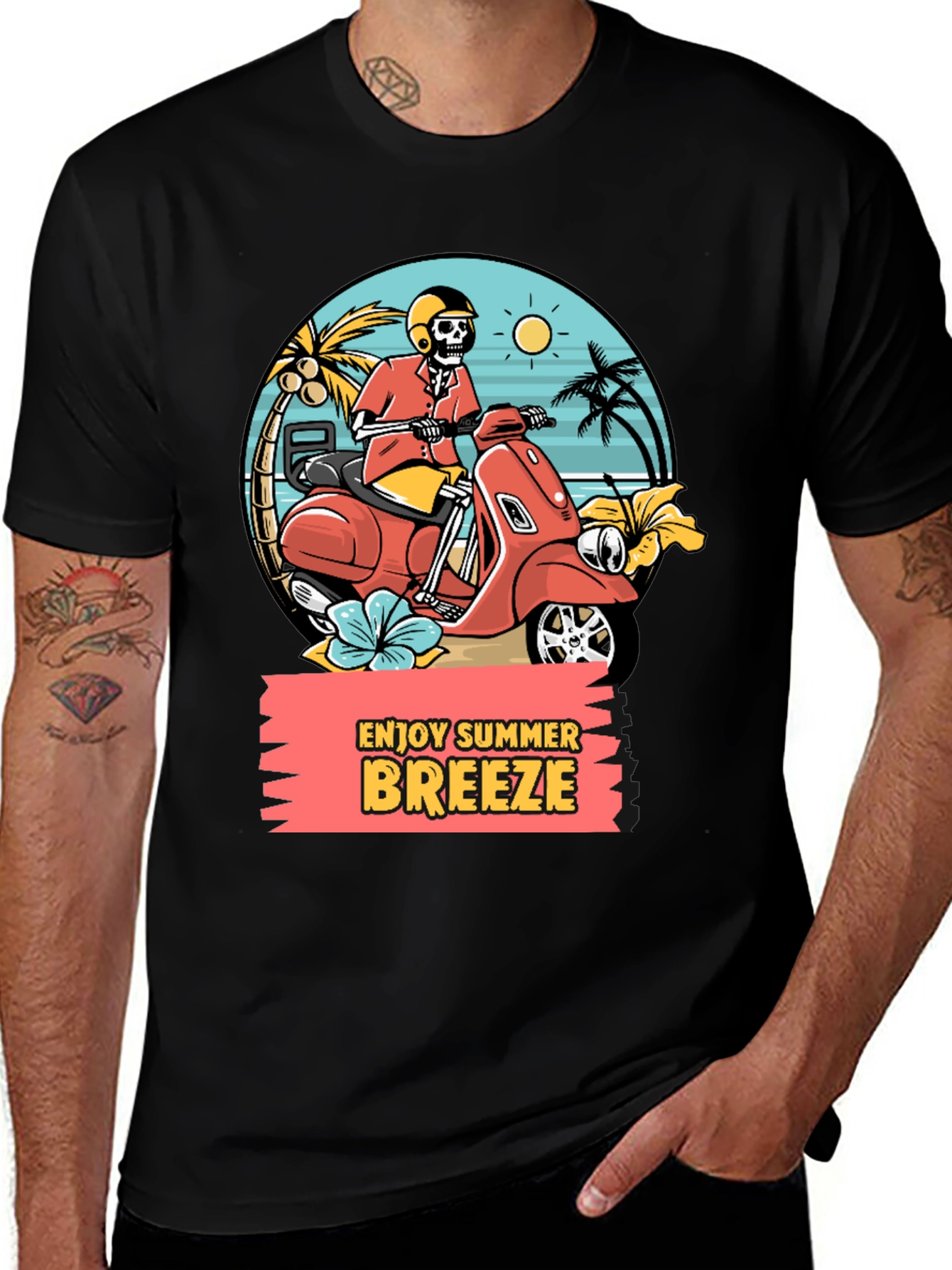Summer Breeze Skeleton Scooter Graphic Tee