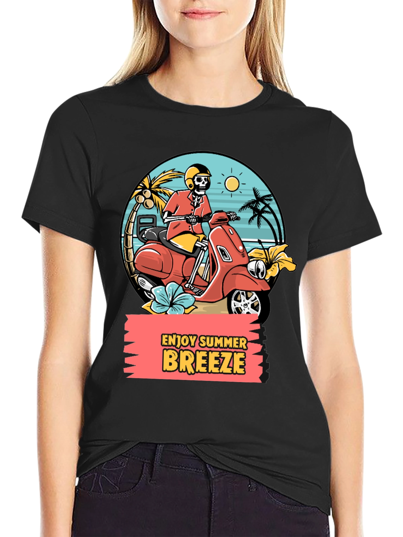 Summer Breeze Skeleton Scooter Graphic Tee