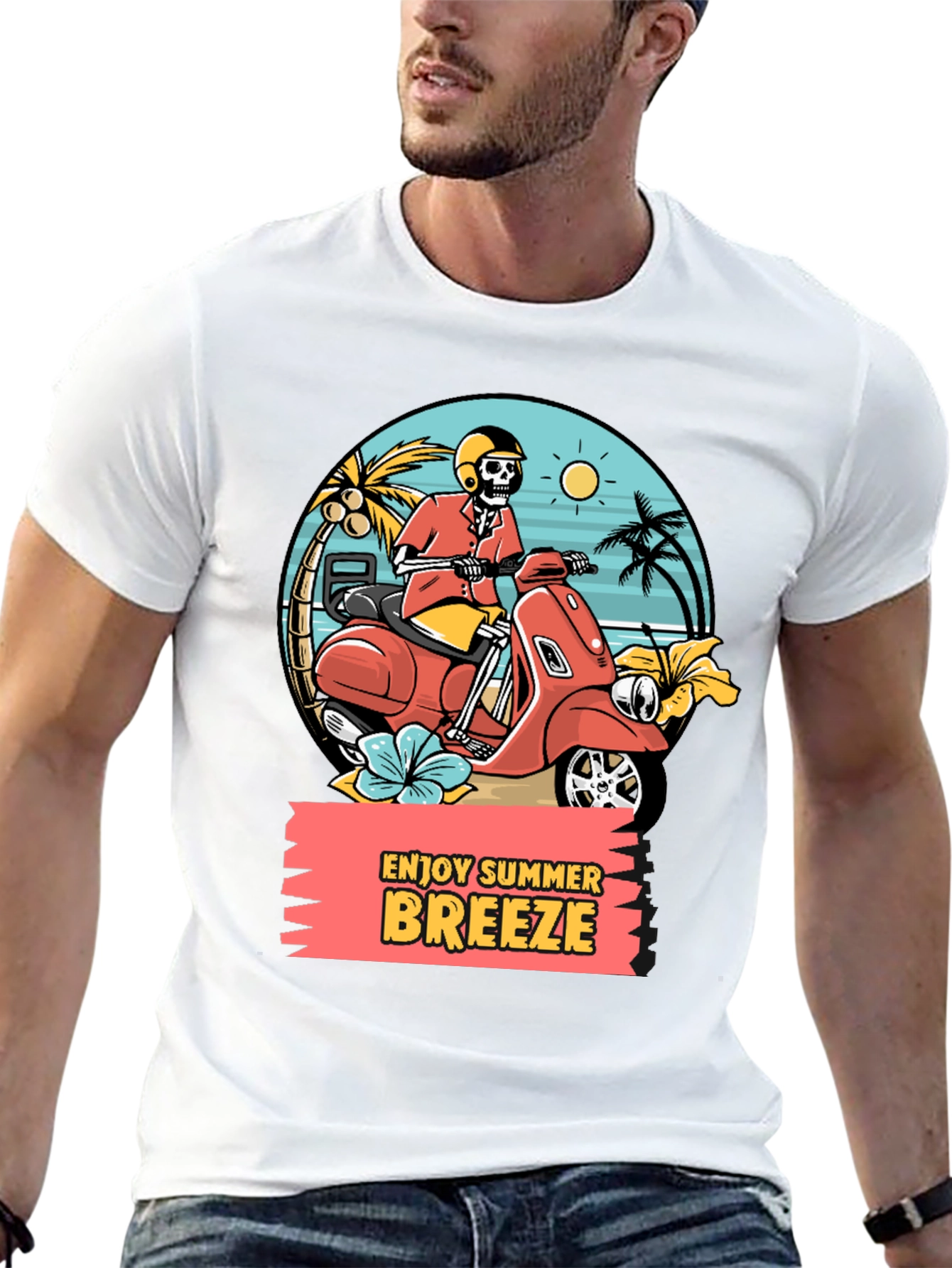 Summer Breeze Skeleton Scooter Graphic Tee