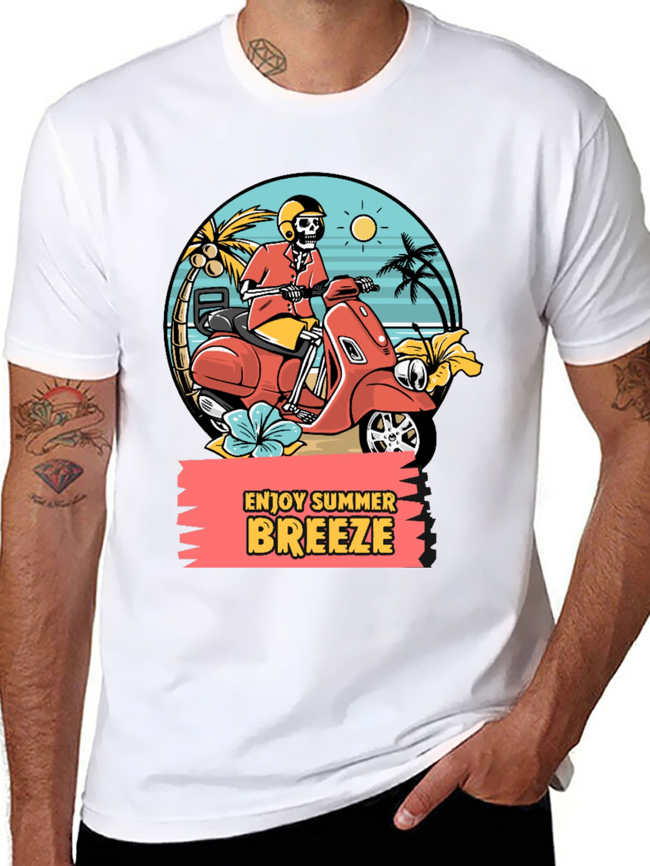 Summer Breeze Skeleton Scooter Graphic Tee