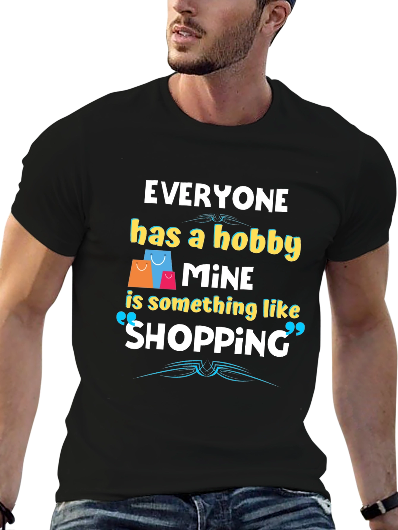 Shopping Hobby T-Shirt - Black Cotton Blend