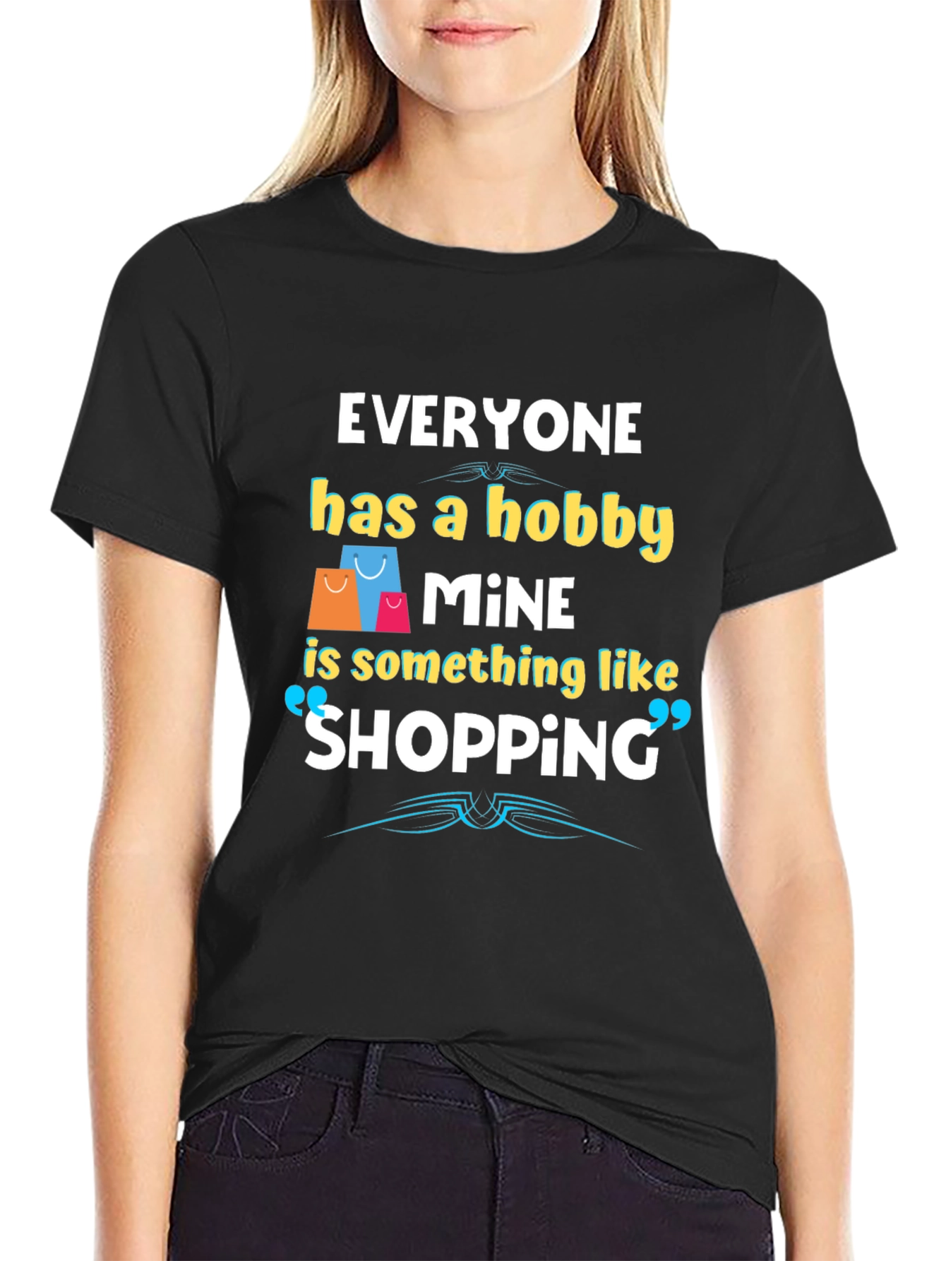 Shopping Hobby T-Shirt - Black Cotton Blend