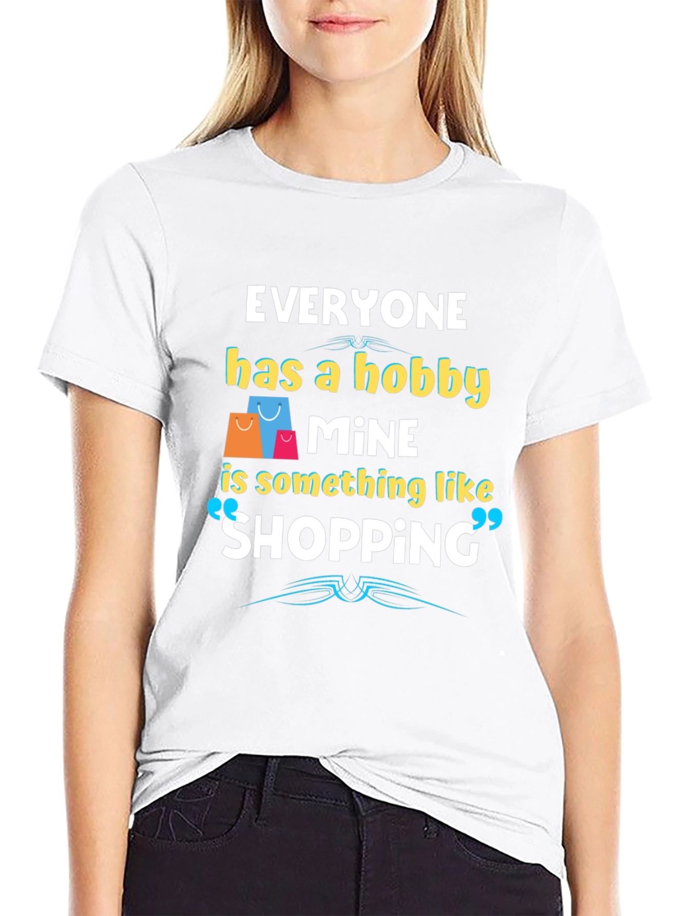 Shopping Hobby T-Shirt - Black Cotton Blend