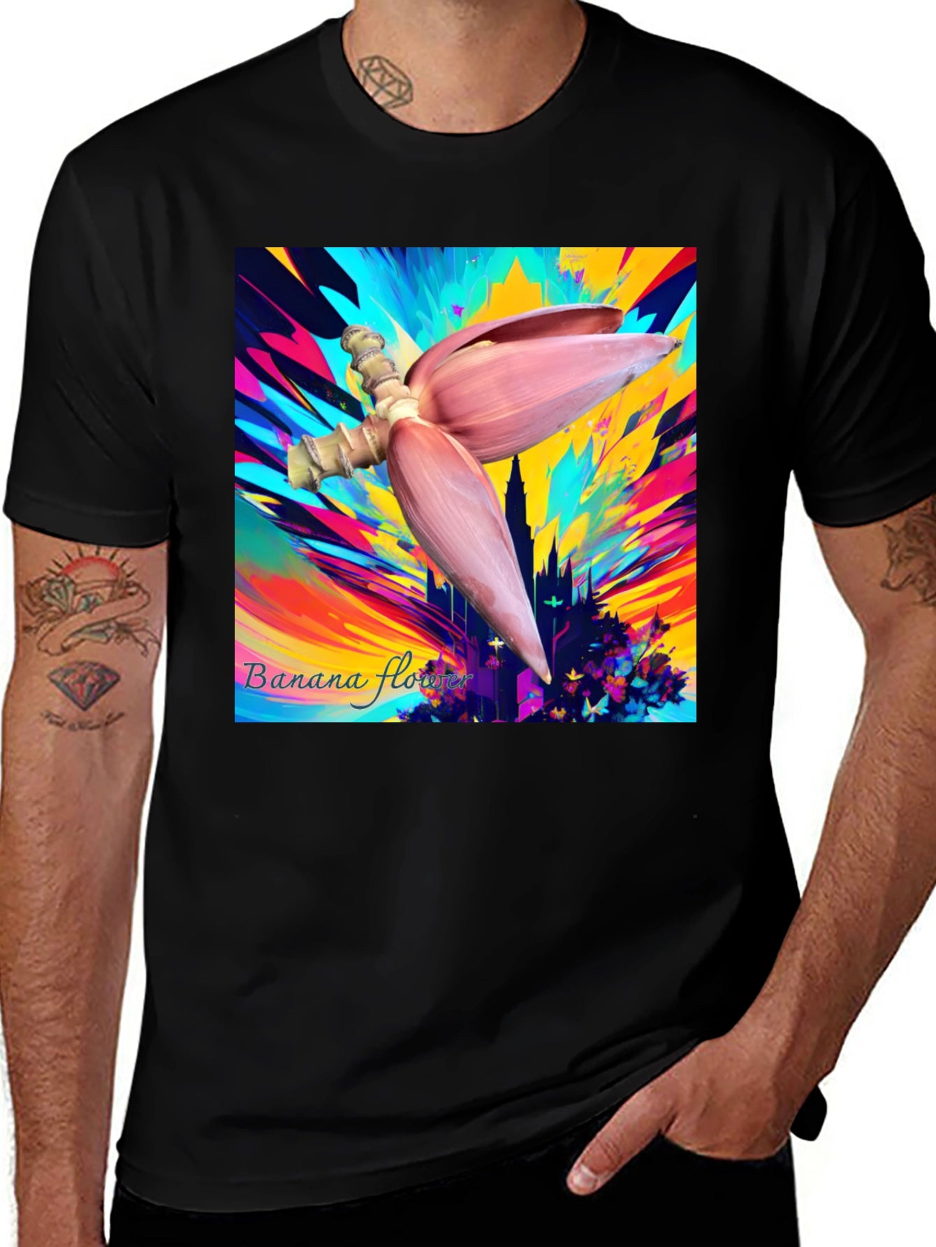 Vibrant Banana Flower Graphic Tee - Unique Artistic Design