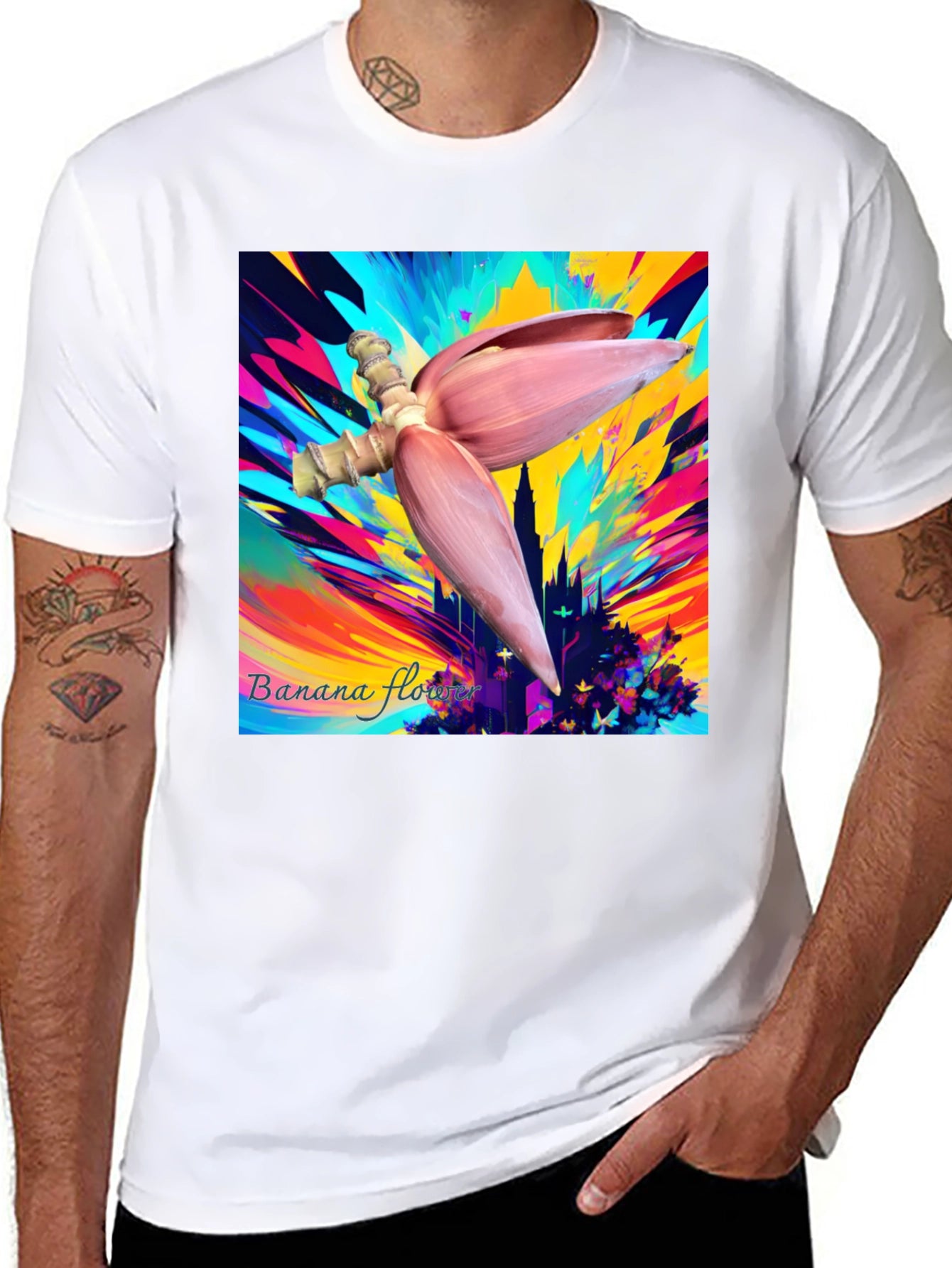 Vibrant Banana Flower Graphic Tee - Unique Artistic Design