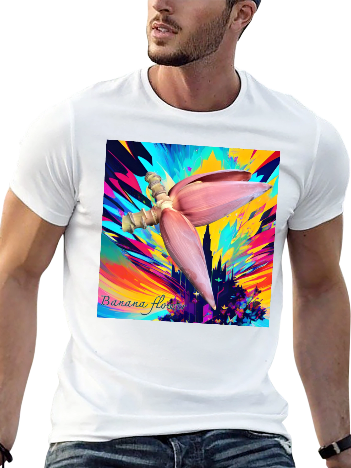 Vibrant Banana Flower Graphic Tee - Unique Artistic Design