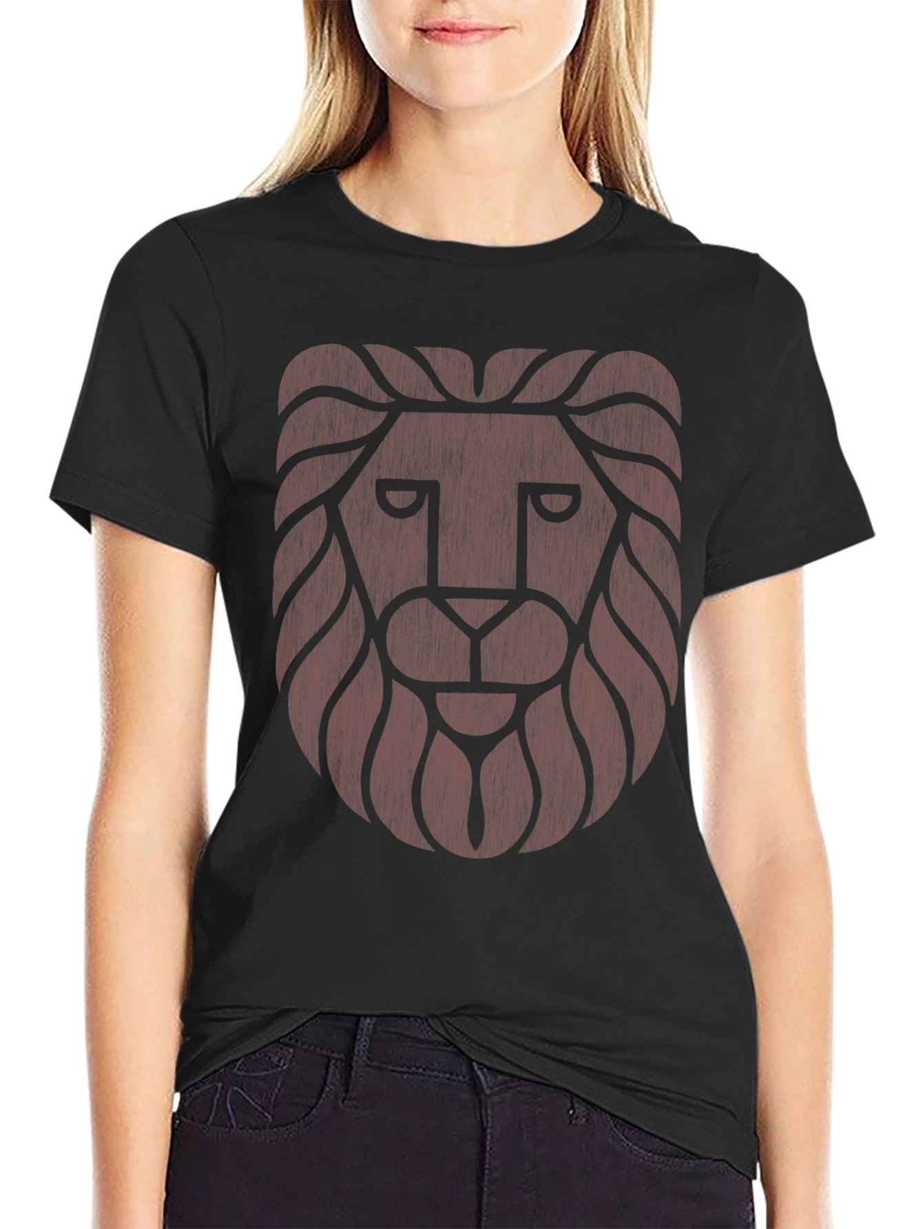 Lion Graphic Tee - Black Crew Neck T-Shirt