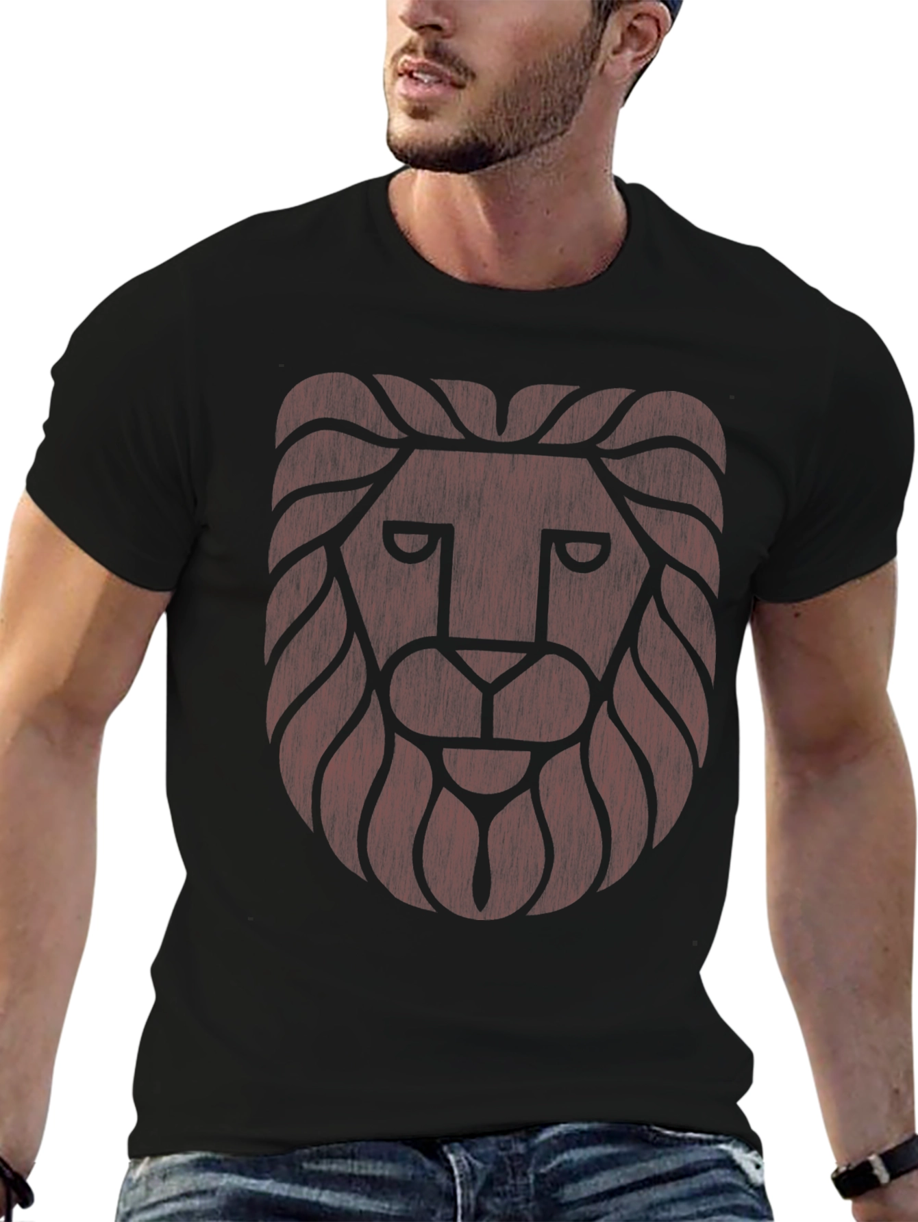 Lion Graphic Tee - Black Crew Neck T-Shirt