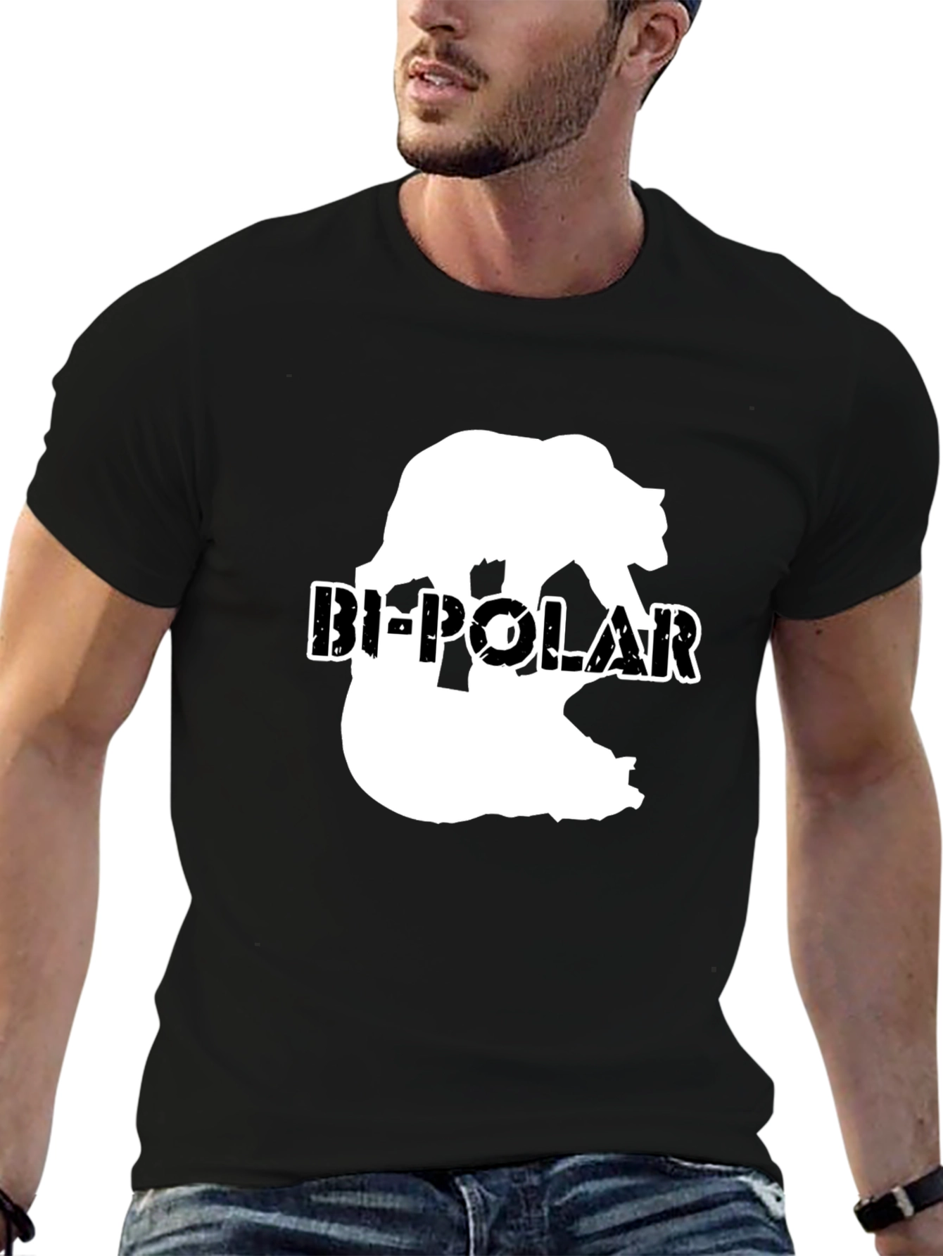 Bi-Polar Bear Graphic Print Black T-Shirt