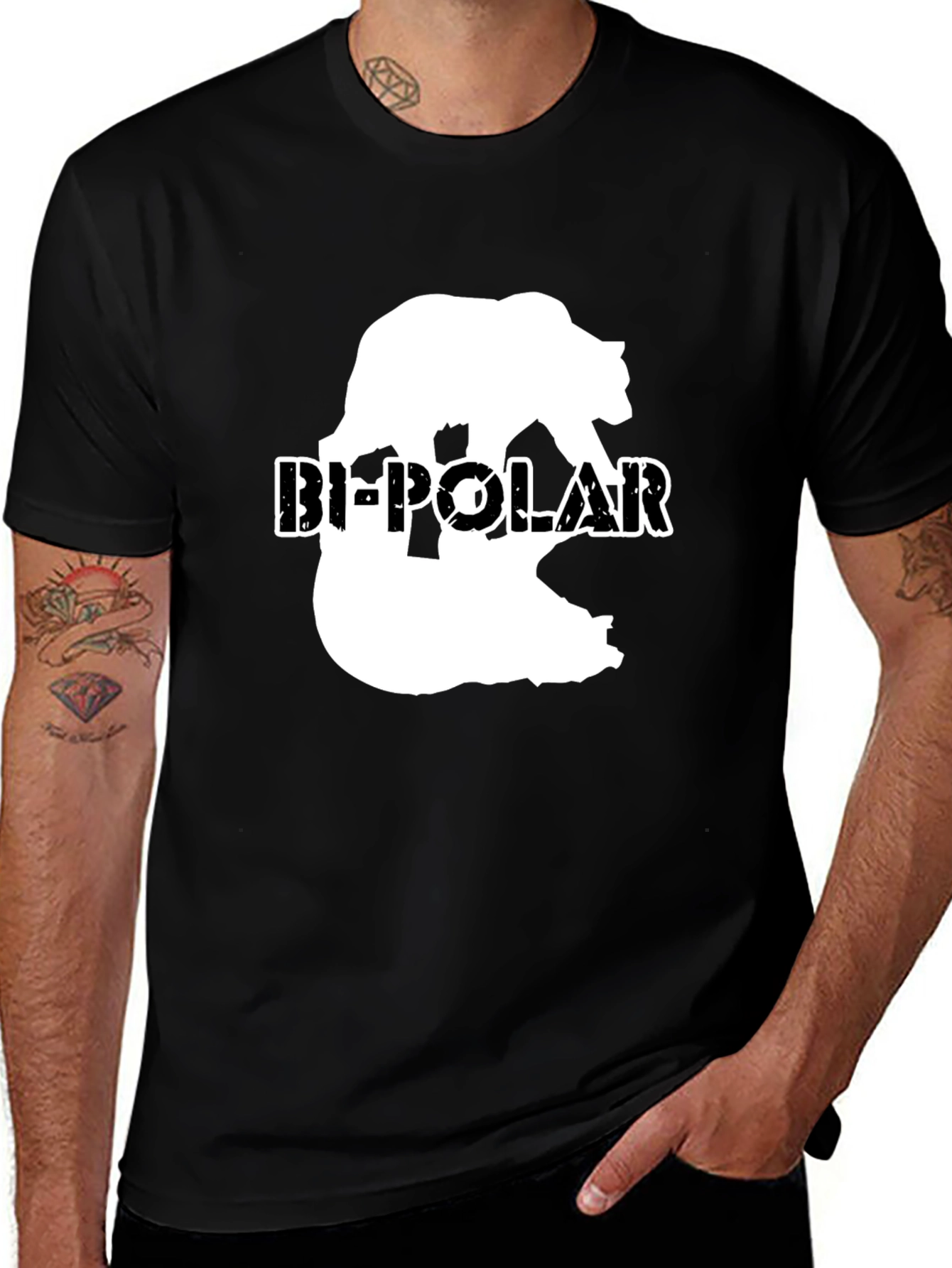 Bi-Polar Bear Graphic Print Black T-Shirt
