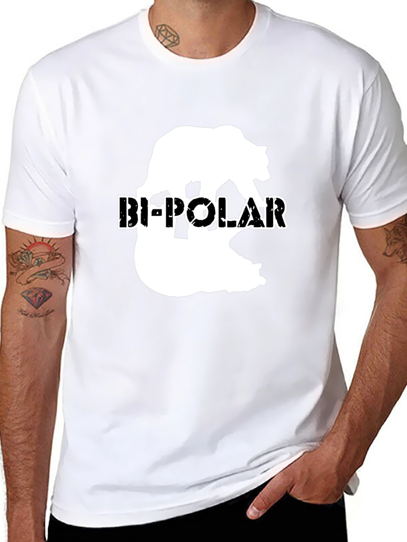 Bi-Polar Bear Graphic Print Black T-Shirt