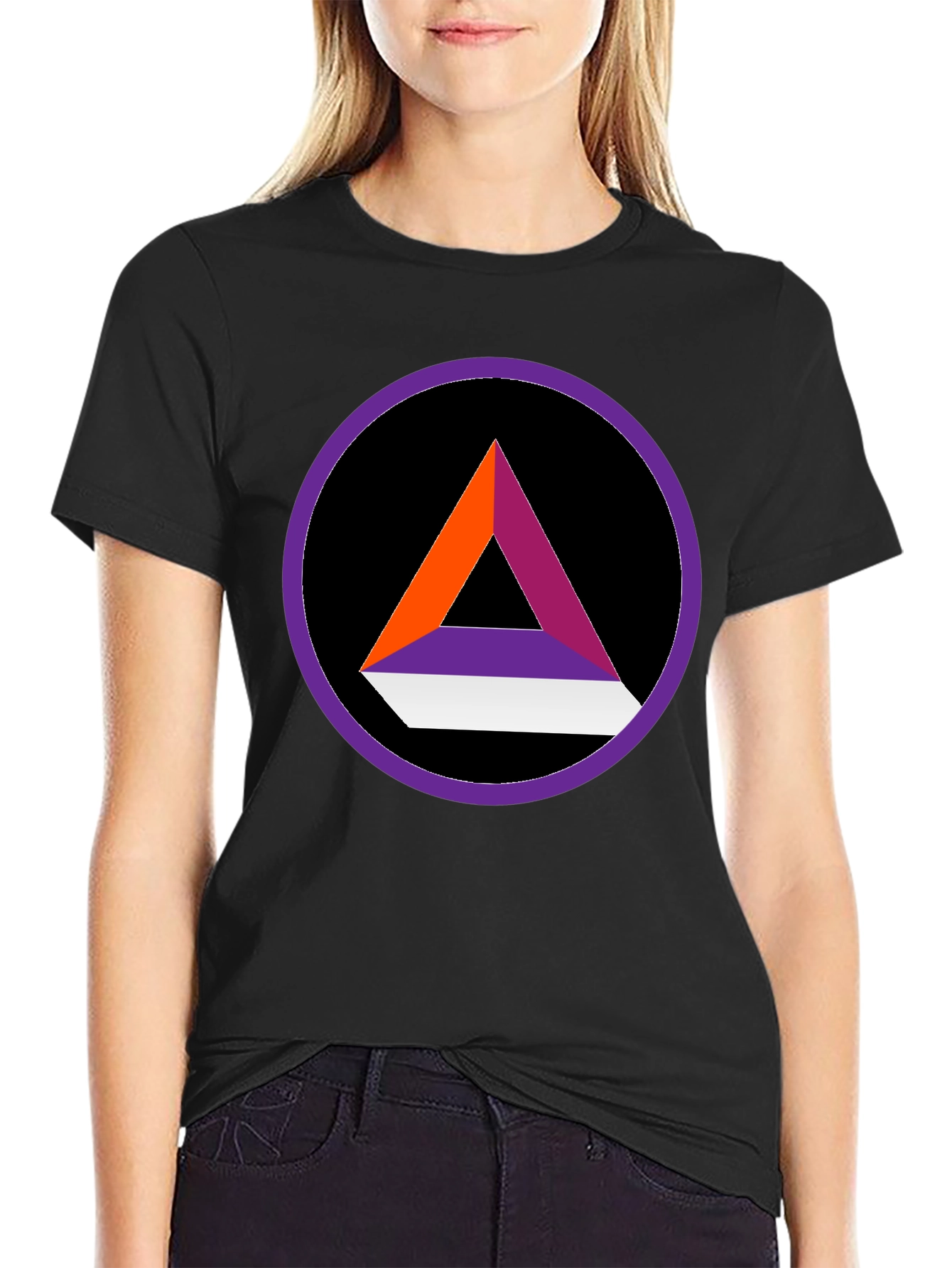 Abstract Triangle Circle Graphic Tee - Stylish Black Shirt