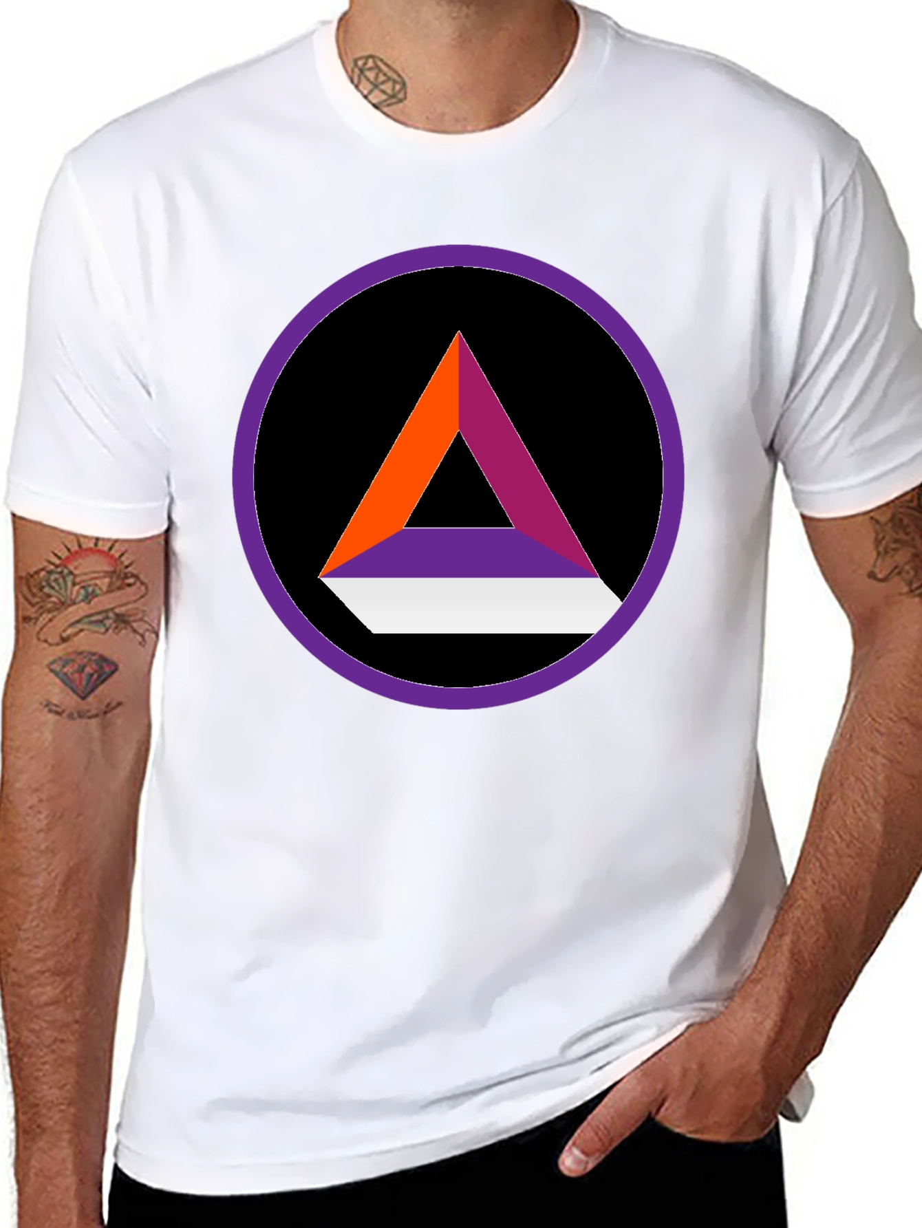 Abstract Triangle Circle Graphic Tee - Stylish Black Shirt