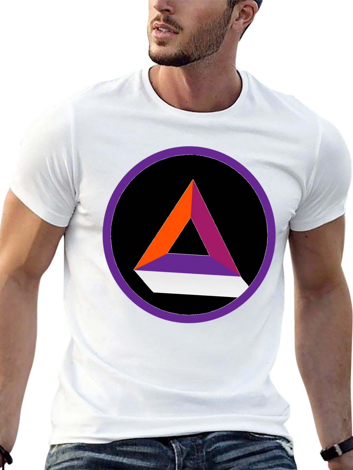 Abstract Triangle Circle Graphic Tee - Stylish Black Shirt