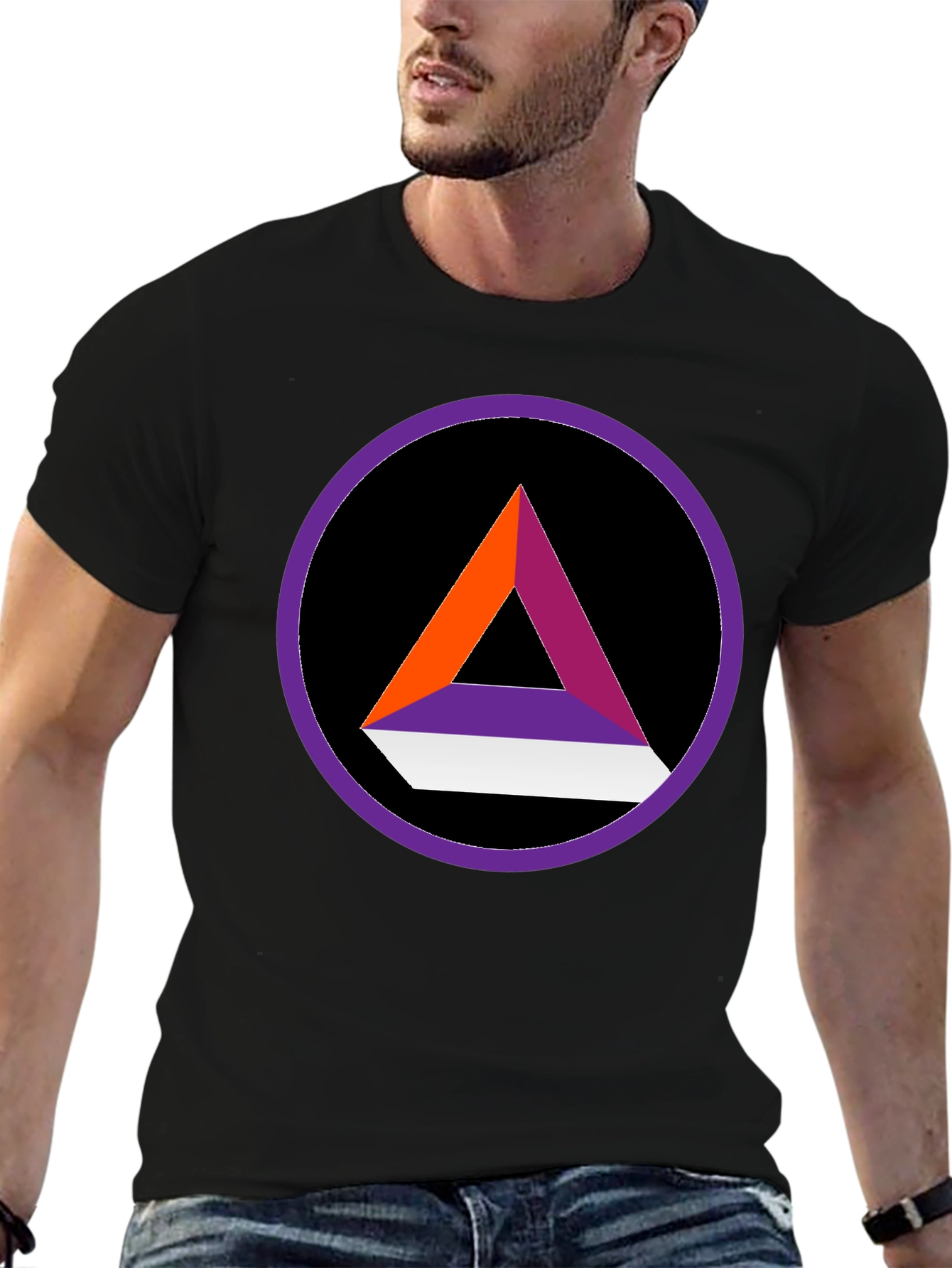 Abstract Triangle Circle Graphic Tee - Stylish Black Shirt