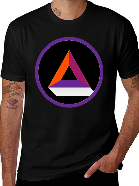 Abstract Triangle Circle Graphic Tee - Stylish Black Shirt